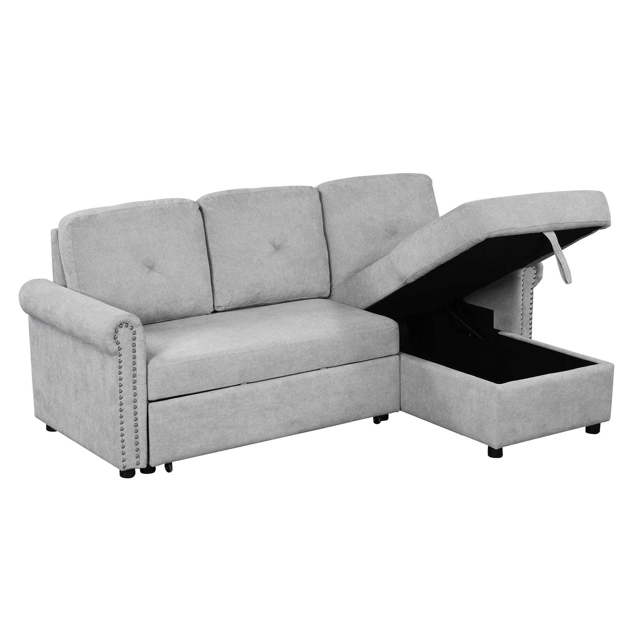 Euroco 83" L Shaped Sofa Bed Modern Convertible Sleeper Sofa Bed with Storage Chaise, Gray - Image 8