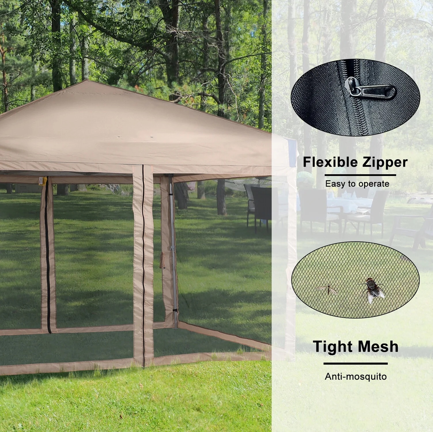 YUONAO 10x10 ft Pop Up Canopy Tent with Mesh Sidewalls, Portable Outdoor Shade Tent, Waterproof UV-Resistant Folding Gazebo for Backyard, Patio, Camping, Party(Beige) - Image 10