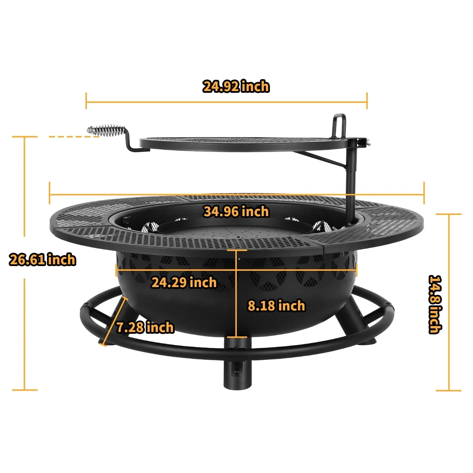 Hykolity 35 Inch Fire Pit with Cooking Grate & Charcoal Pan, Outdoor Wood Burning BBQ Grill Firepit Bowl with Cover Lid, Steel Round Table for Backyard Bonfire Patio Picnic - Image 4