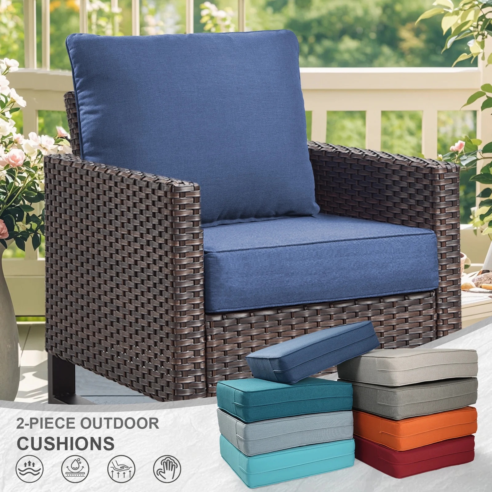 Terraloom 6 Inch Outdoor Cushions 24x24" - Water Resistant 2 Set Deep Seating Patio Chair Back&Seat Cushion for Wicker Rocking Swivel Chairs Loveseat Couch Sectional Sofa in Beige - Image 57