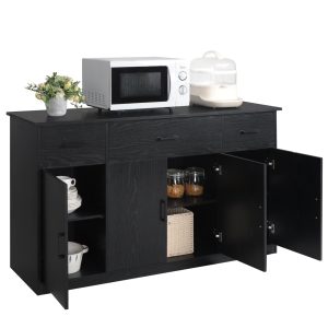 VEIKOUS Sideboard Buffet Cabinet Kitchen Cupboard Storage Cabinet with 3 Drawers and 4 Doors, Black