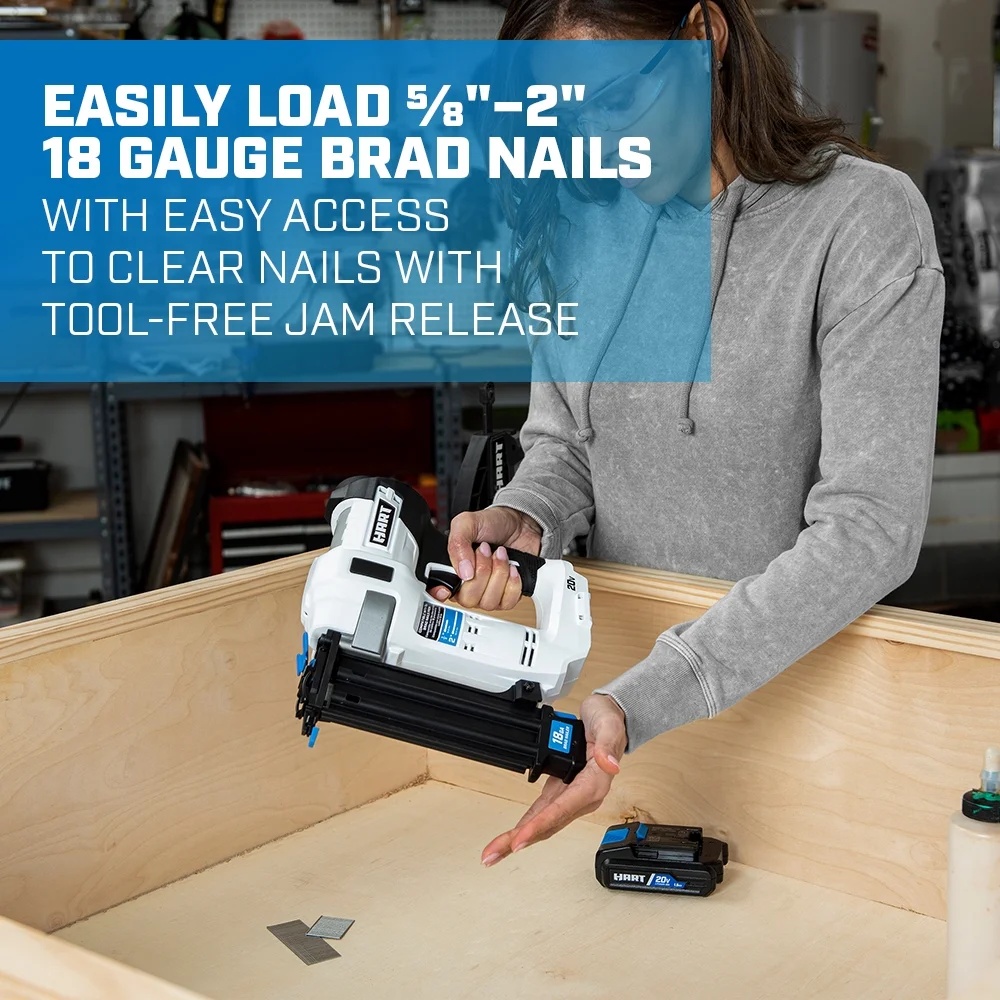 HART 20-Volt 2-inch 18-Gauge Battery-Powered Brad Nailer Kit, (1) 1.5Ah Lithium-Ion Battery - Image 4