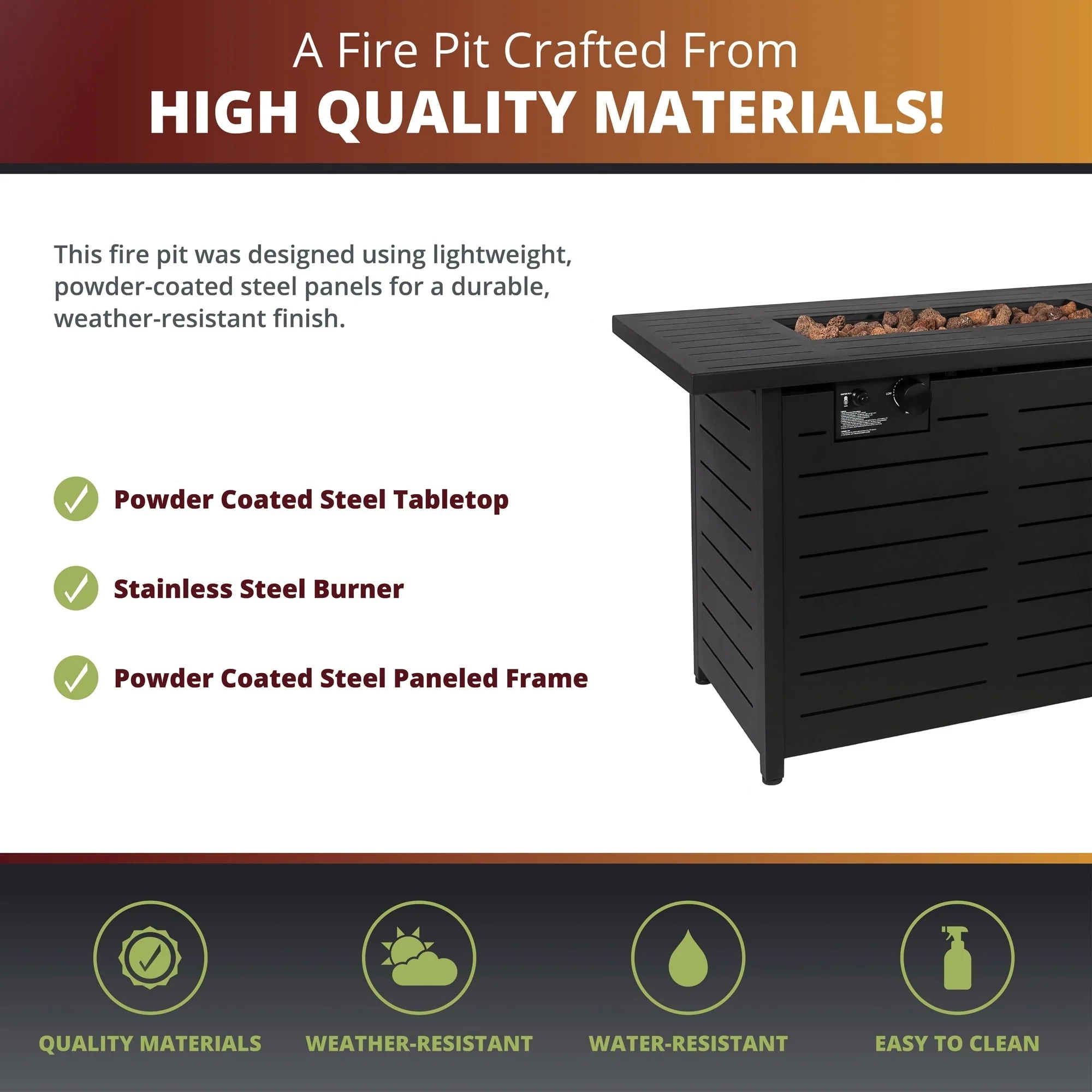 Kinger Home 42 inch Outdoor Propane Fire Pit Table for Patio, 50,000 BTU CSA Certified, Aluminum Frame, Lid, Weather Cover, Lava Rocks - Image 3