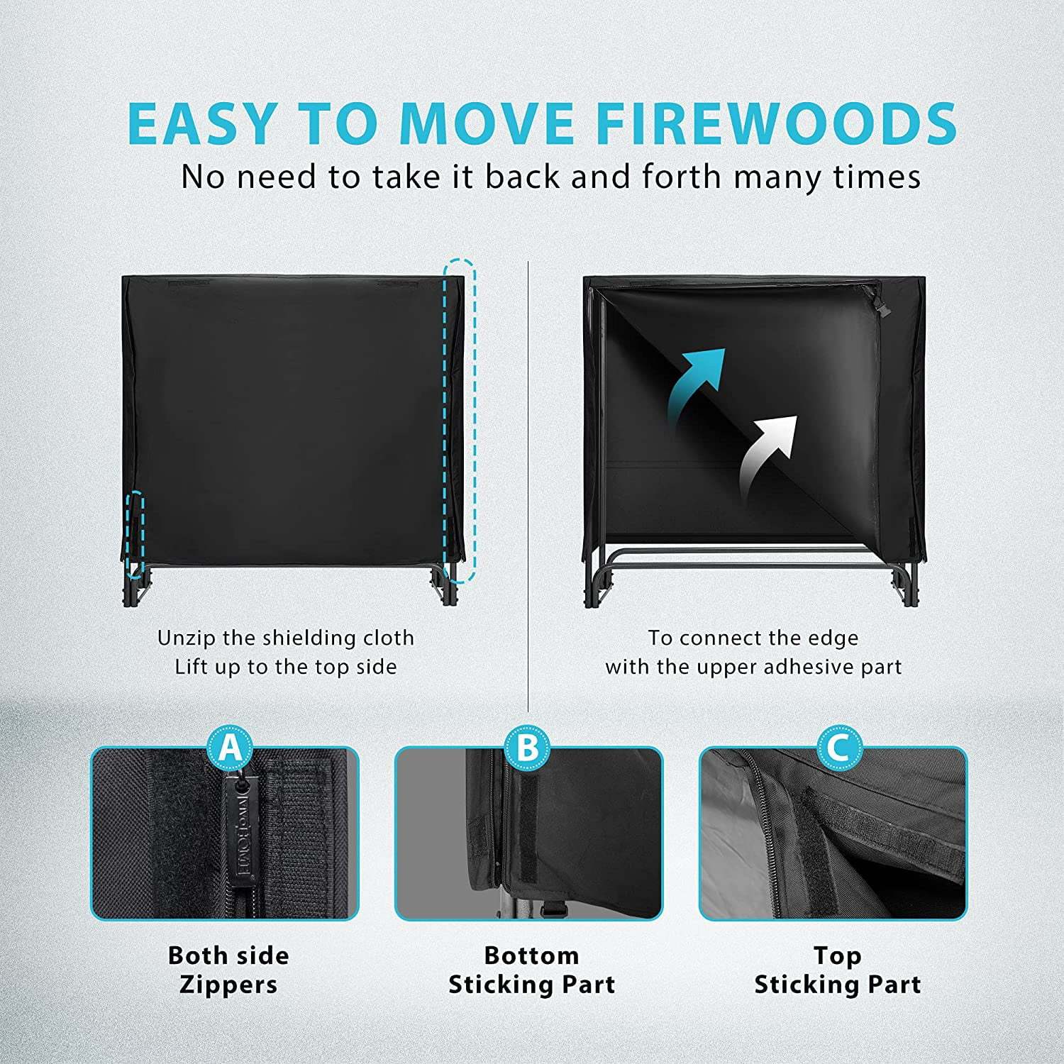 VIVOHOME 4ft Heavy Duty Indoor Outdoor Firewood Storage Log Rack with Cover Combo Set Black - Image 4