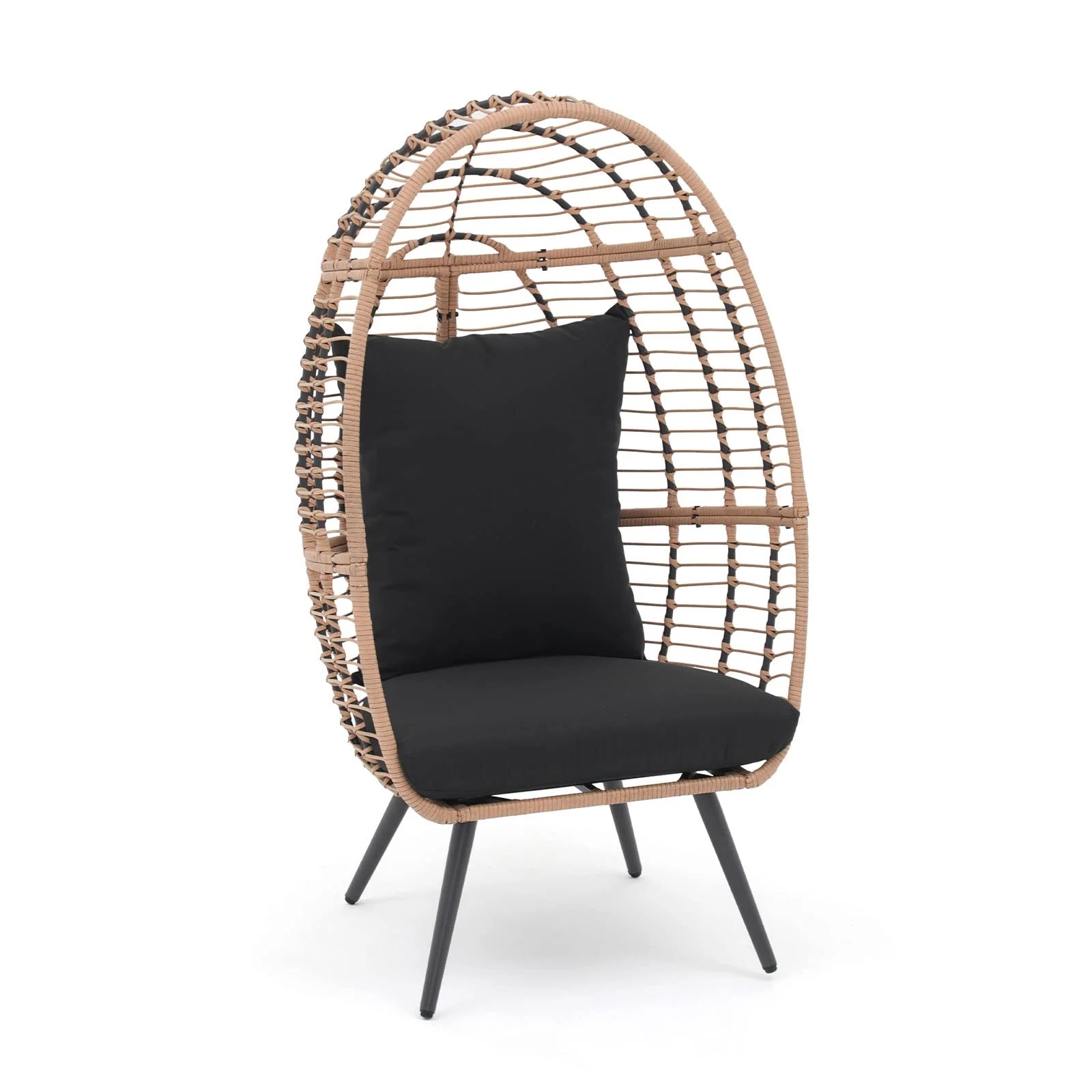 Indoor Outdoor Swing Egg Chair with Stand, Patio Foldable Grey Wicker Rattan Hanging Chair with Cushion, Light Gray - Image 30