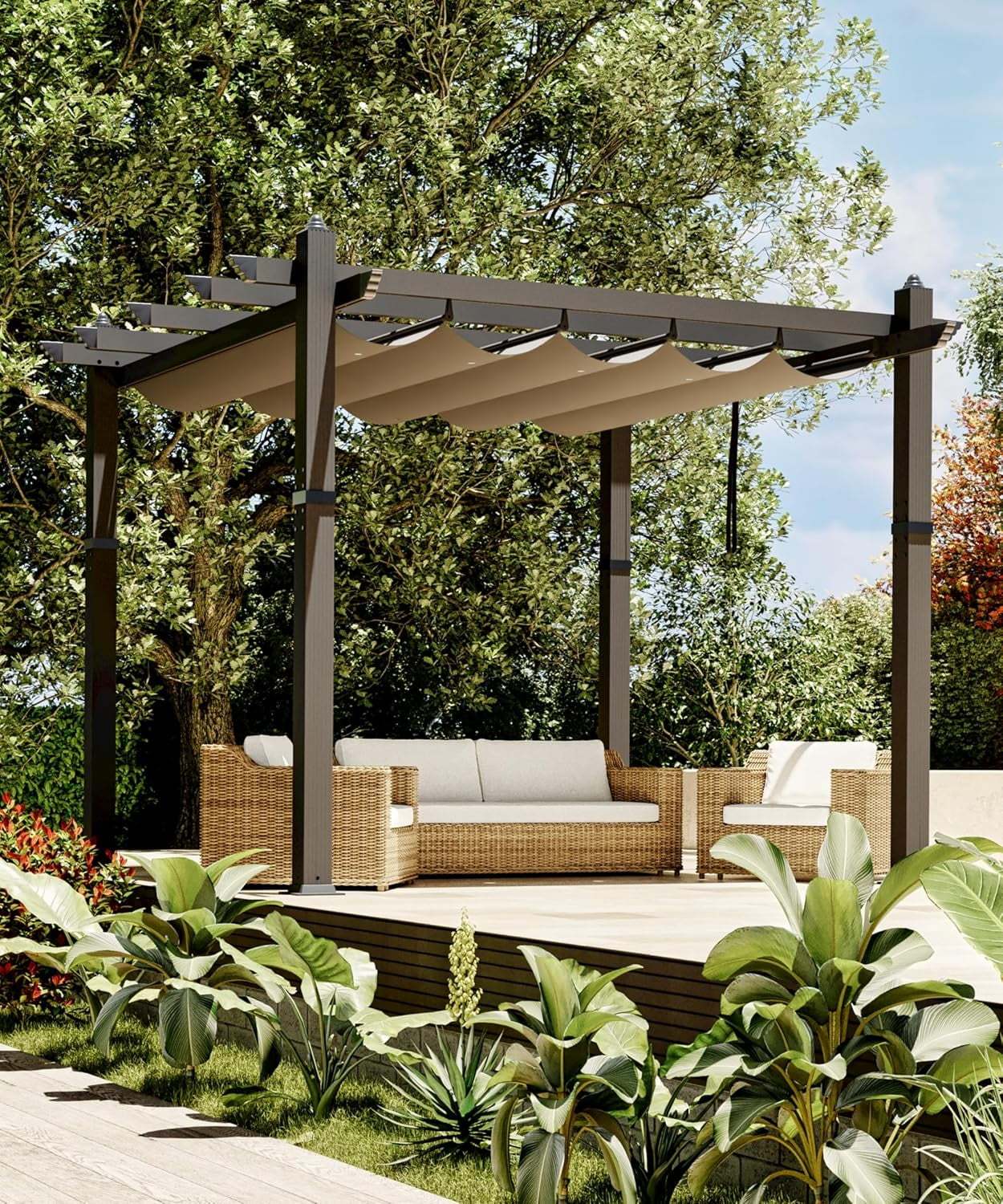 Outdoor Pergola with Adjustable Roof,Modern Metal Patio Aluminum Pergola,Reinforced Frame Outdoor Shelter with Sun Shade Canopy,Shade Cover for Garden,Backyard and Deck - Image 7