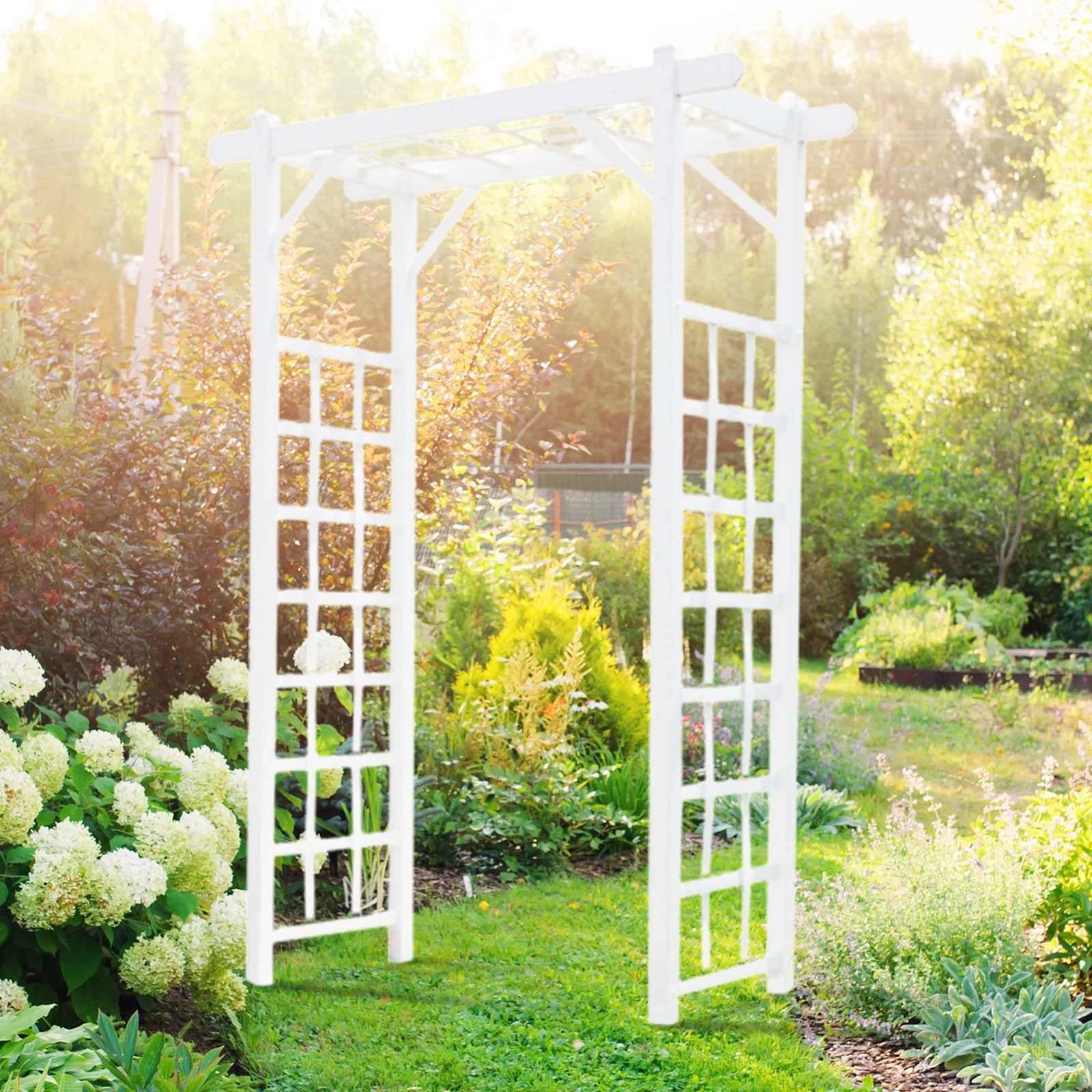 DYUKFG Elmwood Arbor 57"x84" White PVC Outdoor Garden Arch with Lattice Trellis -?Weather-Resistant, Easy Assembly, Ideal for Climbing Plants, Weddings & Backyard Decor - Image 4