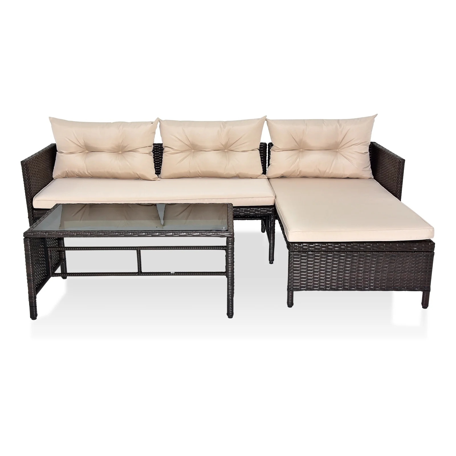 Outdoor Patio Furniture Set of 3, Rattan Wicker Outdoor Swivel Glider Rocker w/Table and Cushions, Brown - Image 11