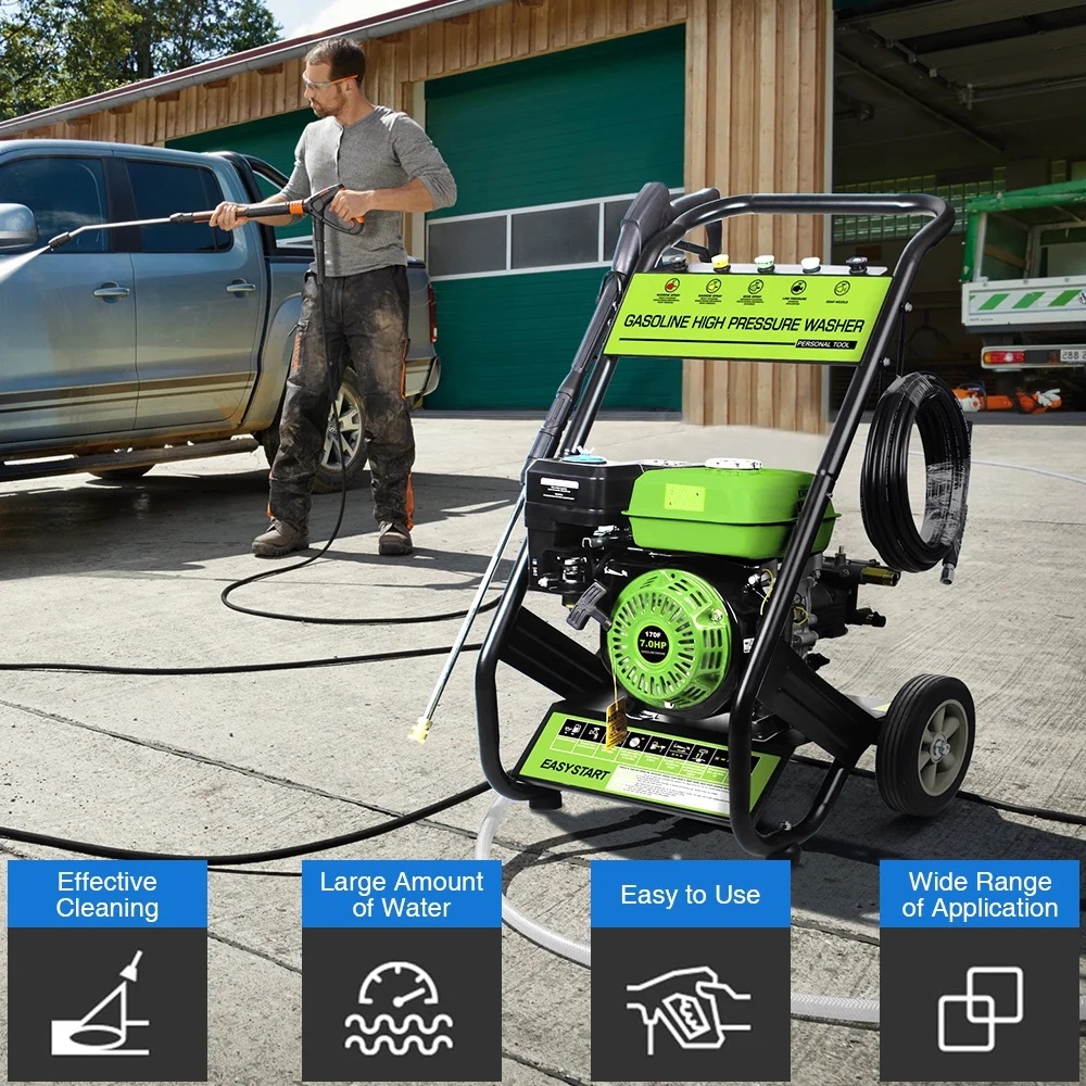 Yardmaster Gas Pressure Washer, 2600PSI 1.7GPM Power Washer for Patio& Garden, 4800W Pressure Washer with 25' High-Pressure Hose, 5 Nozzle, Soap Tank & Spray Gun, Black&Green - Image 2