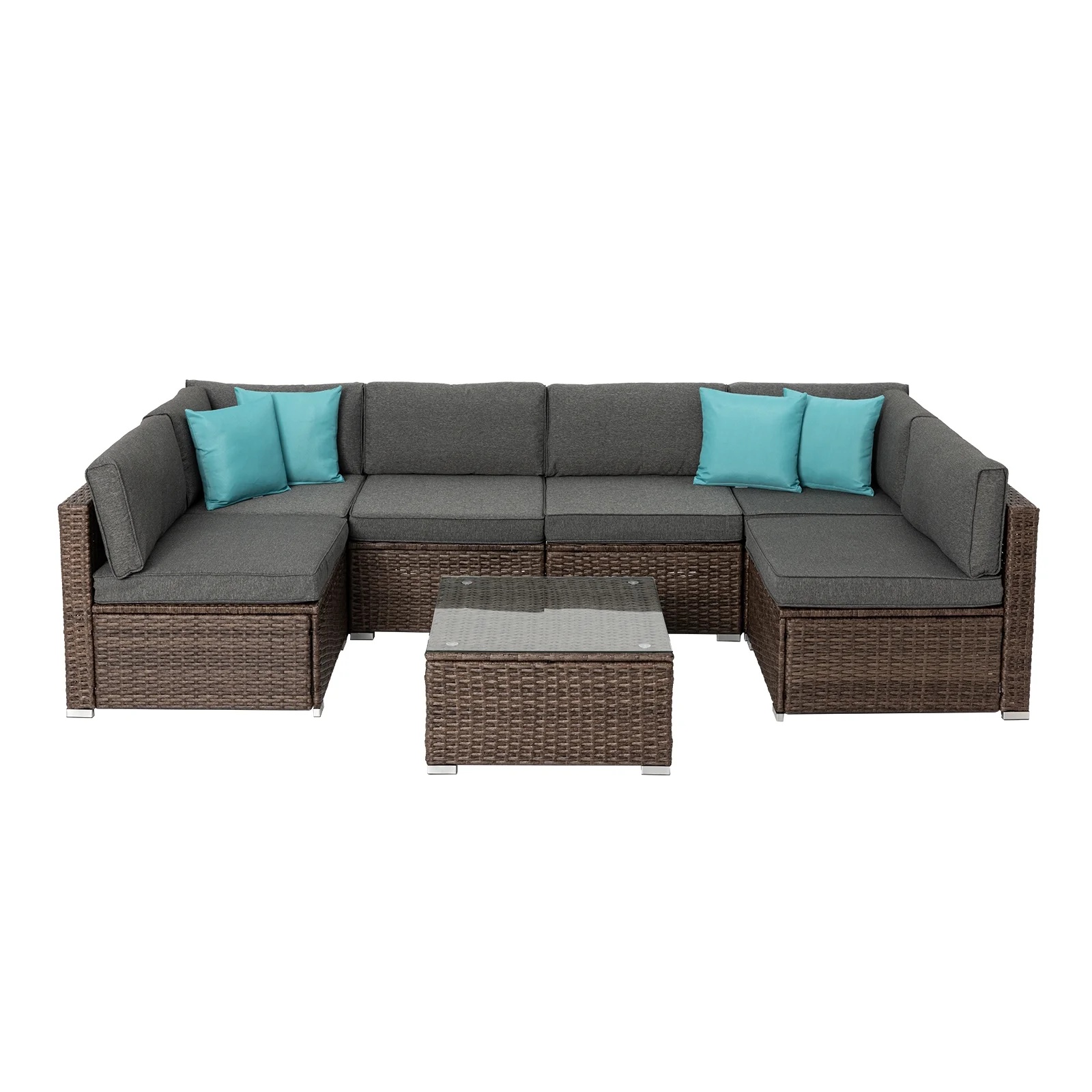 COSIEST 7-Piece 6-Seats Outdoor Brown Wicker Patio Sectional Sofa Set with Coffee Table - Image 8
