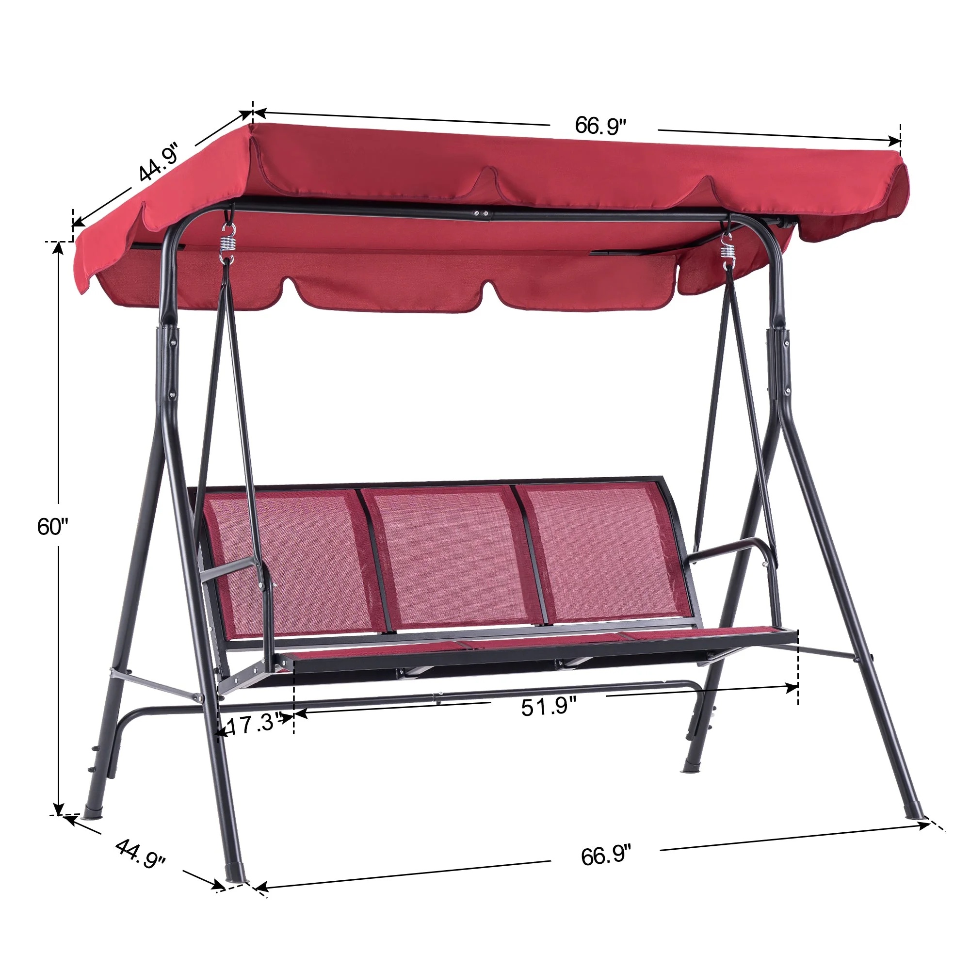 Mcombo Outdoor 3 Person Patio Canopy Swing Chair, Porch Swing, Burgundy - Image 4