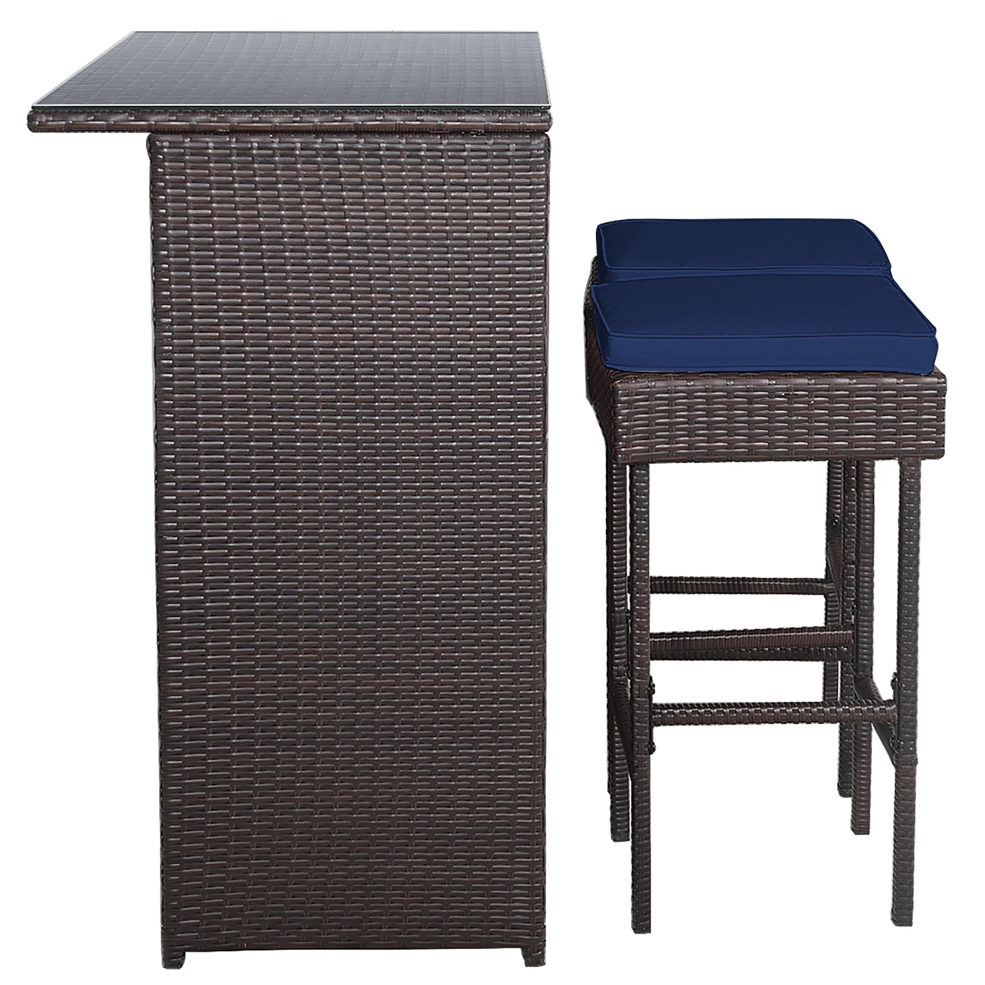 Costway Patio 3PCS Rattan Bar Table Stool Set Cushioned Chairs with Gray & Off white Cover - Image 23