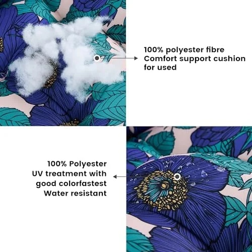 Seat/Back Outdoor Chair Cushion,Set of 4 Patio Chair Cushion with Tie,Tufted Replacement for Patio Furniture,40x20x4 Inches,4 Count,Floral - Image 5