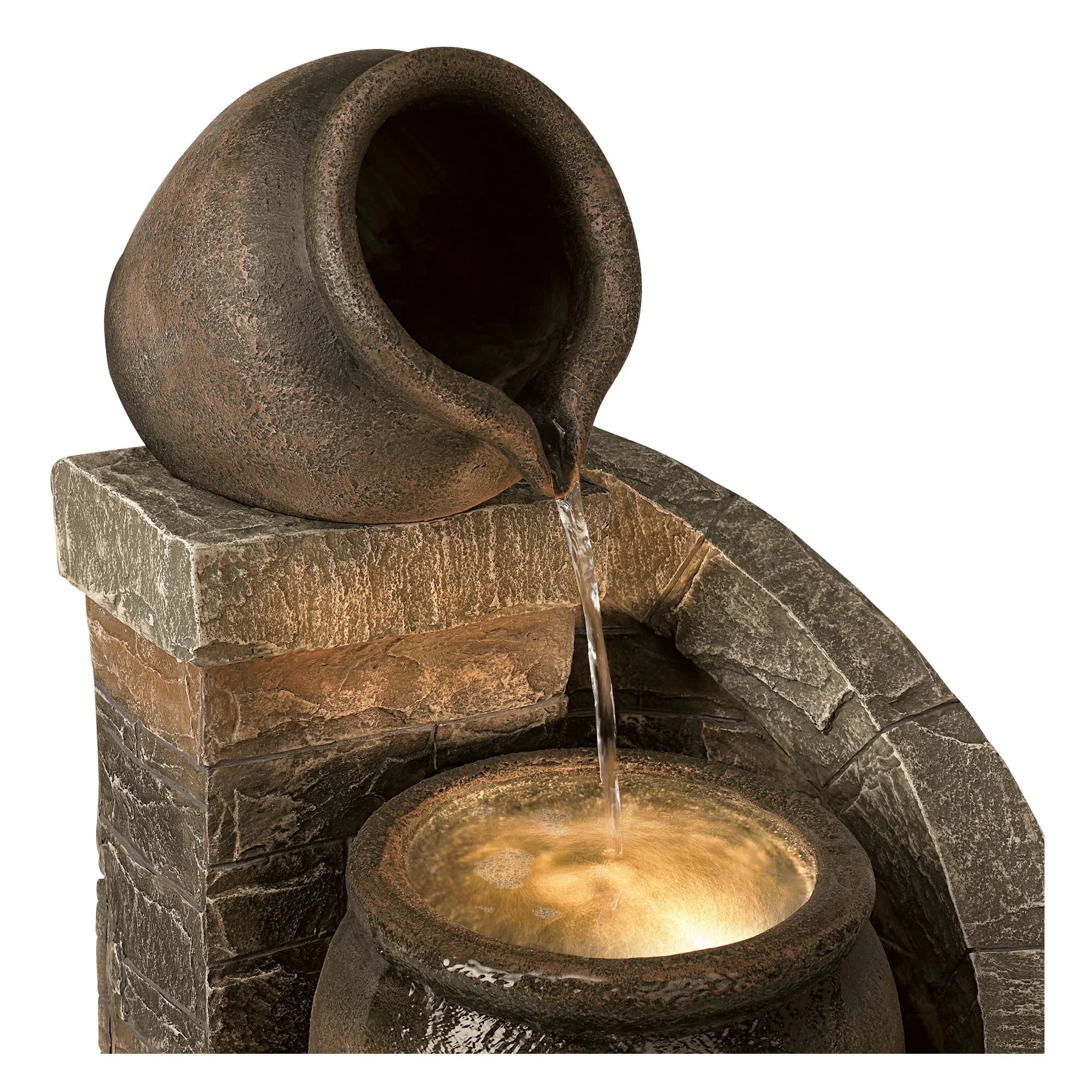 Two Jug 35" High Large Rustic Indoor Outdoor Decor Faux Stone Floor Fountain with Light LED Outside Garden Patio - Image 3