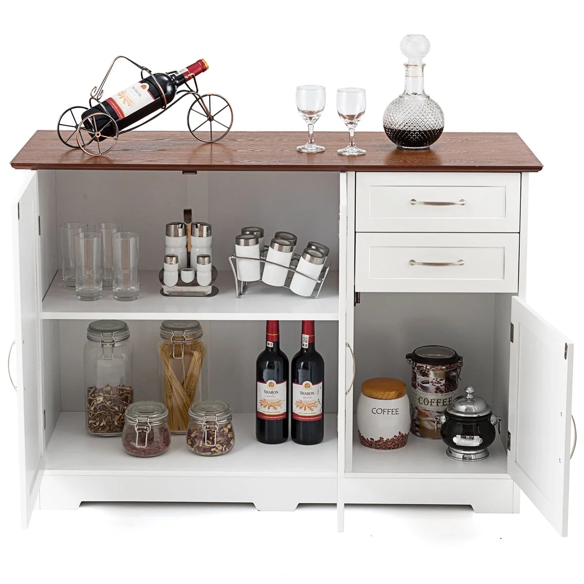 Gymax Buffet Storage Cabinet Console Table Kitchen Sideboardd Home Furni W/2 Drawers - Image 8