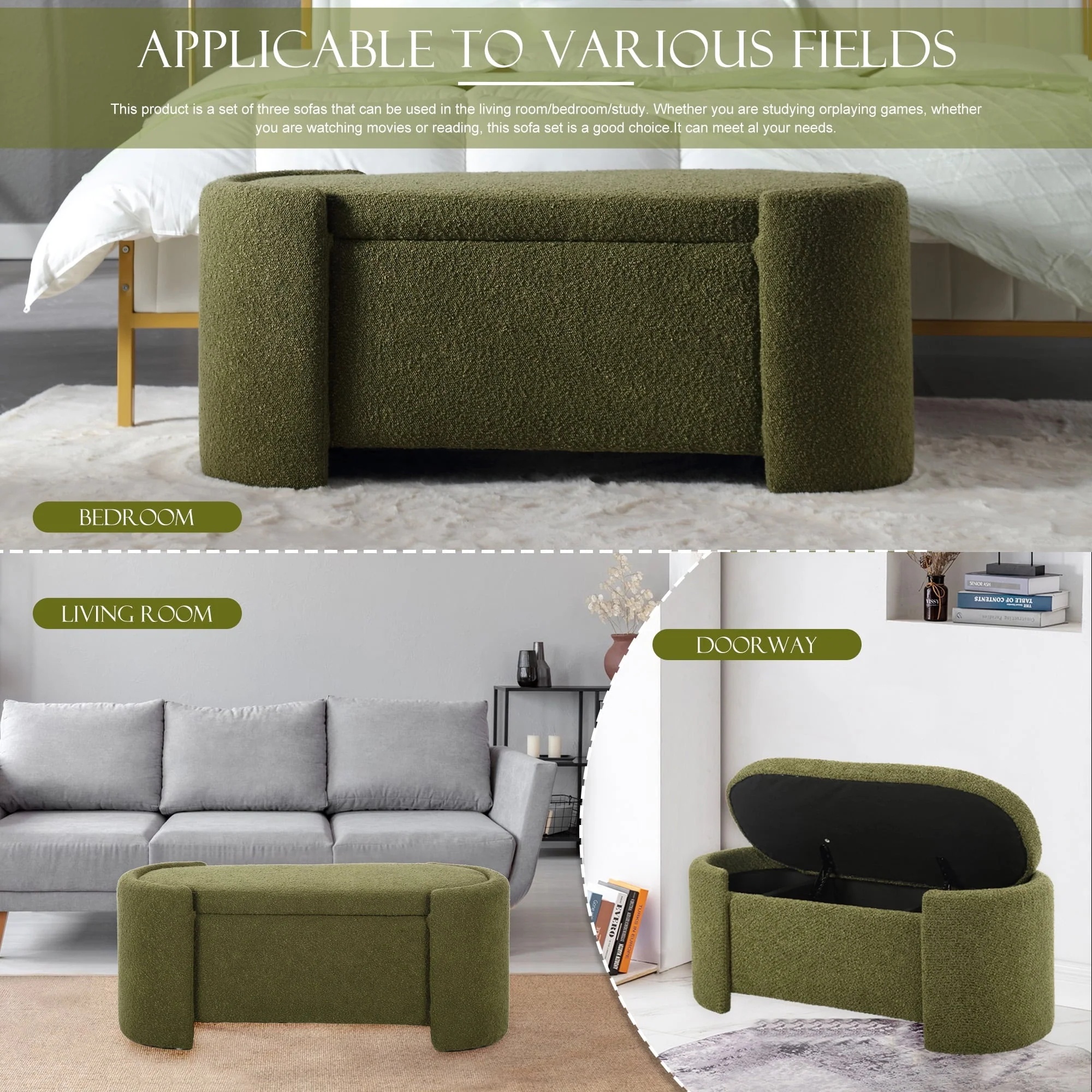 KINFFICT 43.3" Velvet End of Bed Bench for Bedroom, Upholstered Storage Ottoman Bench Entryway Bench with Storage for Living Room Bedroom, Green - Image 13