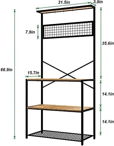 SOGES Kitchen Bakers Racks Kitchen Baker Storage Shelf Rack 3-Tier for Kitchen Standing Racks Brown - Image 2