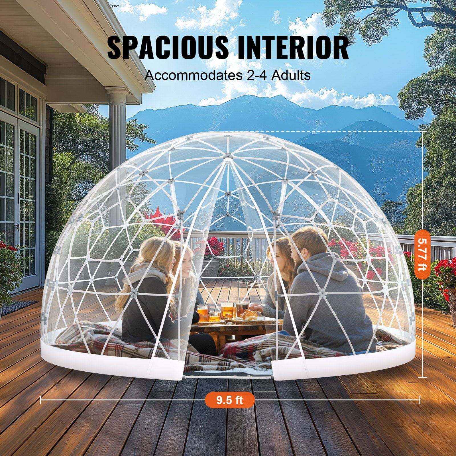 9.5FT Outdoor Bubble Tent – Transparent Dome Camping Shelter with Zip Door & Windows – Waterproof Pop-Up Tent for Stargazing, Backyard, Patio & Glamping – Portable Instant Setup - Image 4