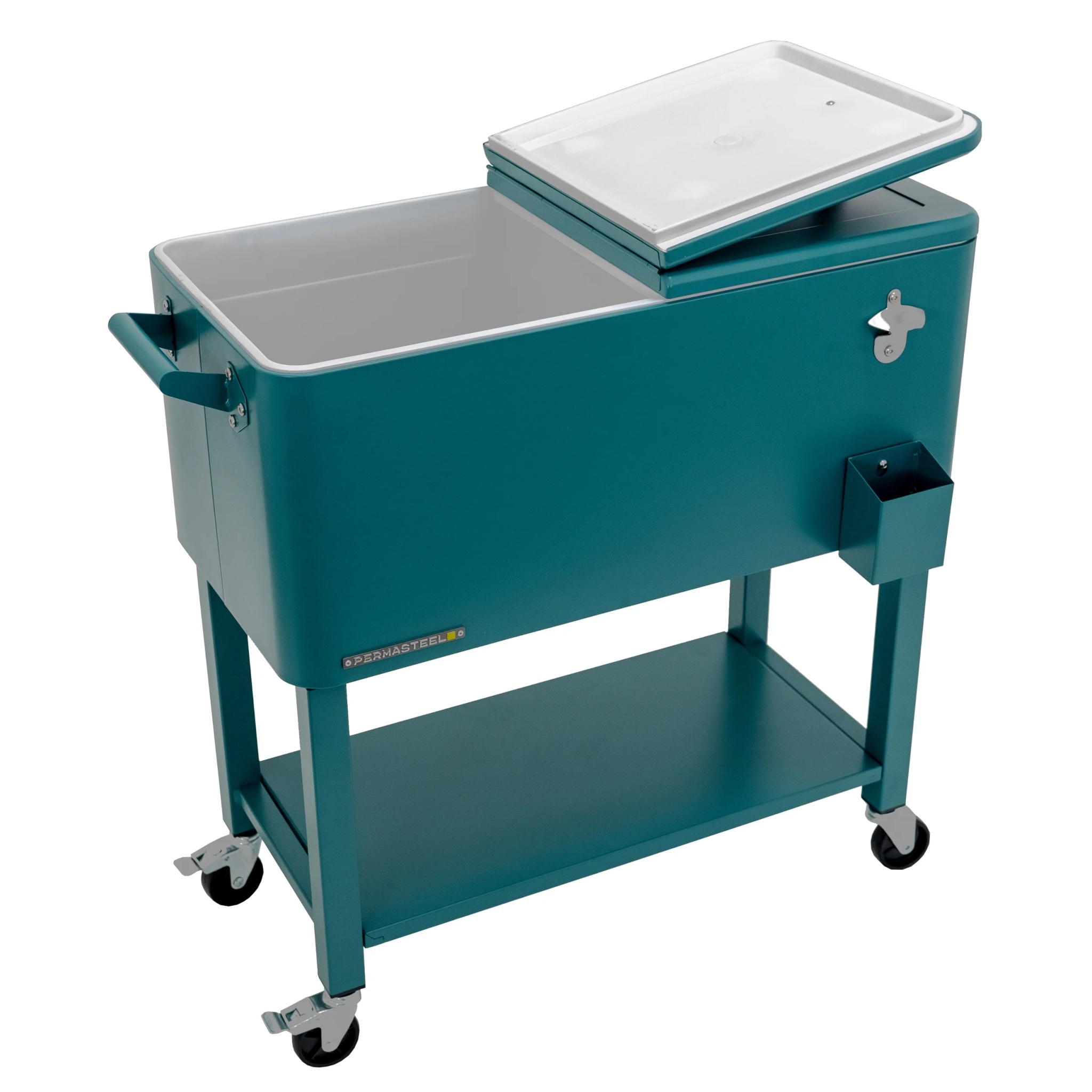 Permasteel 80-Qt Outdoor Steel Patio Cooler with Removable Basin, Rolling Cooler with Wheels, Teal Green - Image 16