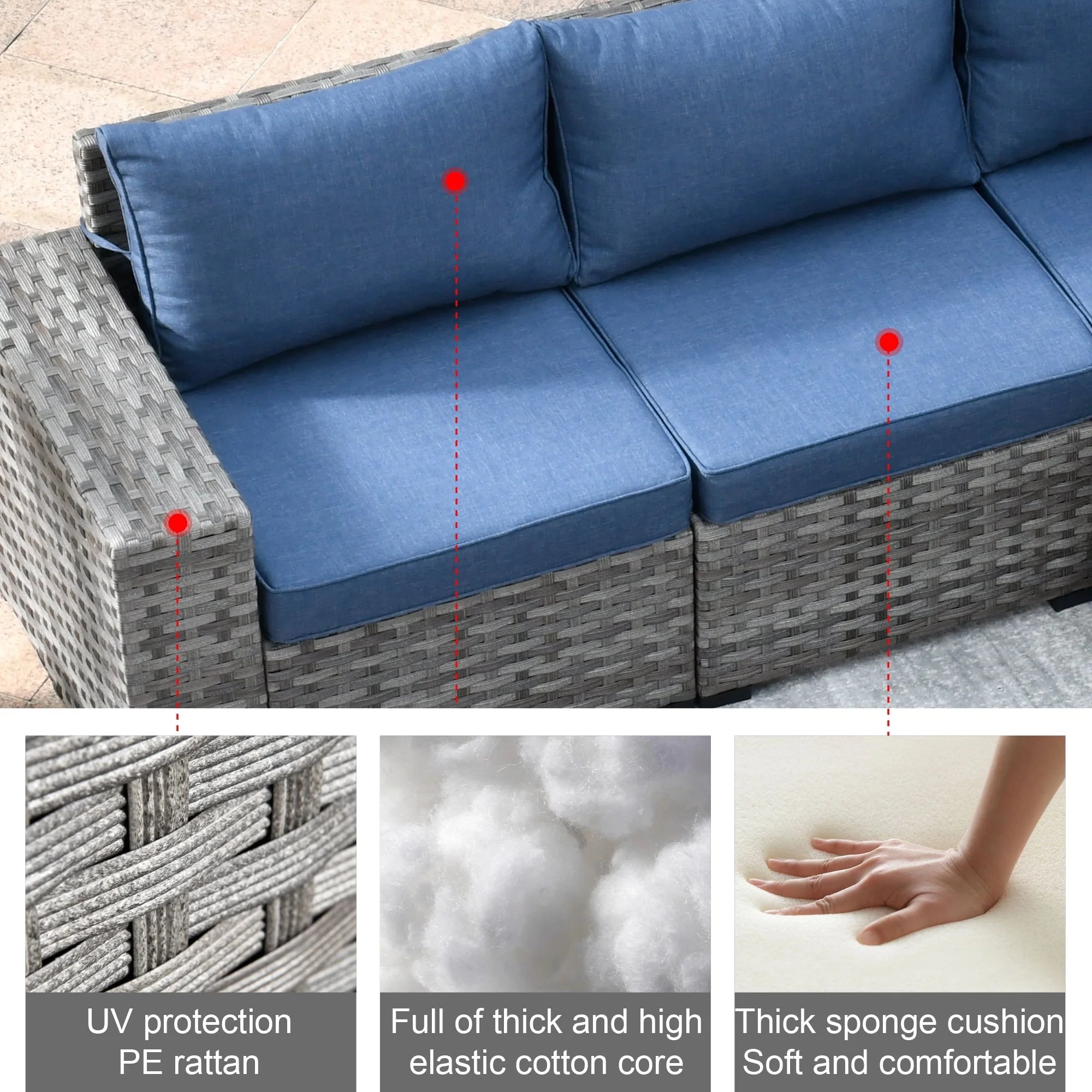 Ovios 6 Piece Outdoor Furniture All Weather Wicker Patio Conversation Sectional Couch with 7.68" Armrest for Garden Backyard - Image 7