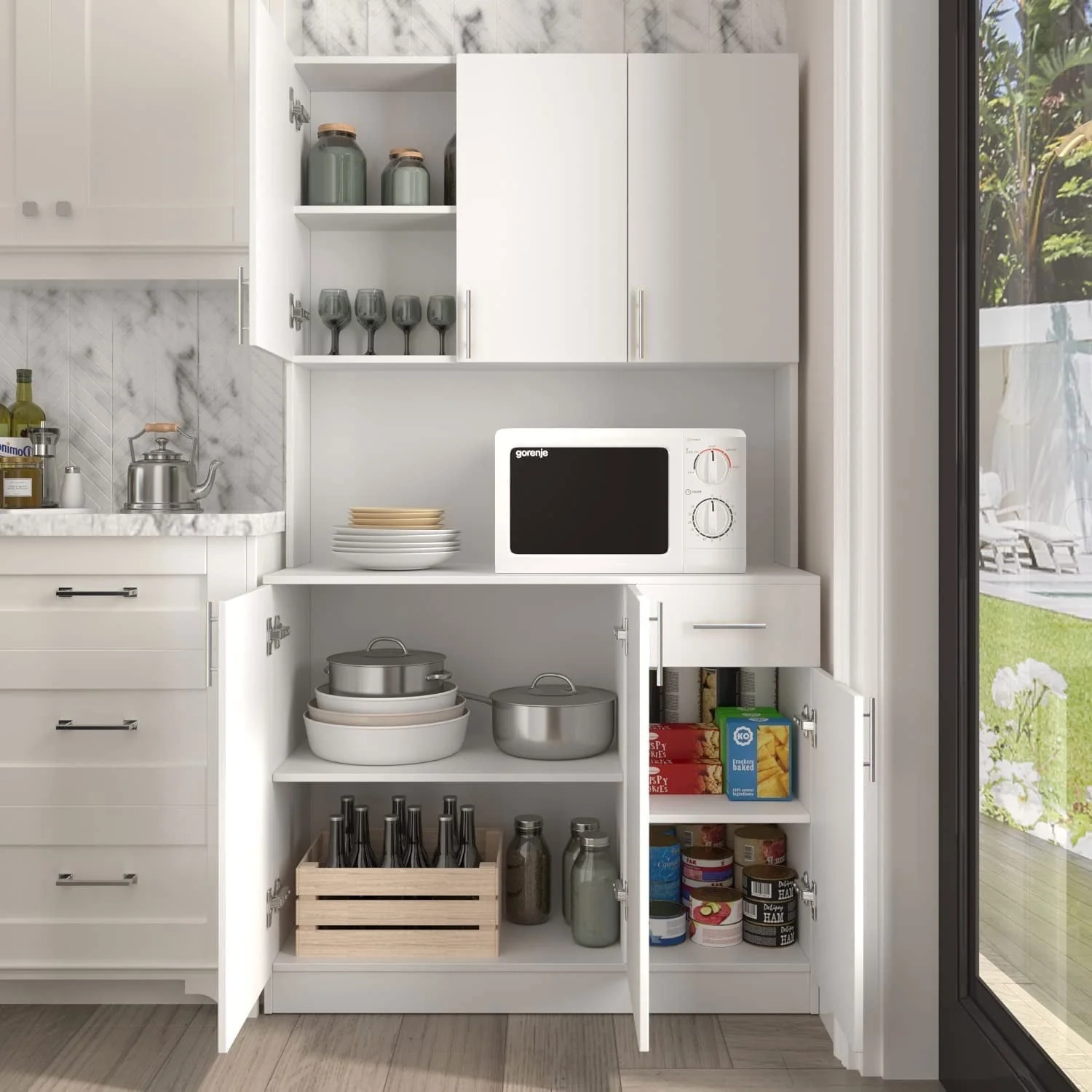 Kitchen Pantry Cabinet, 72" Kitchen Cupboard Freestanding Storage Cabinets with 6 Doors and Drawer, White - Image 5