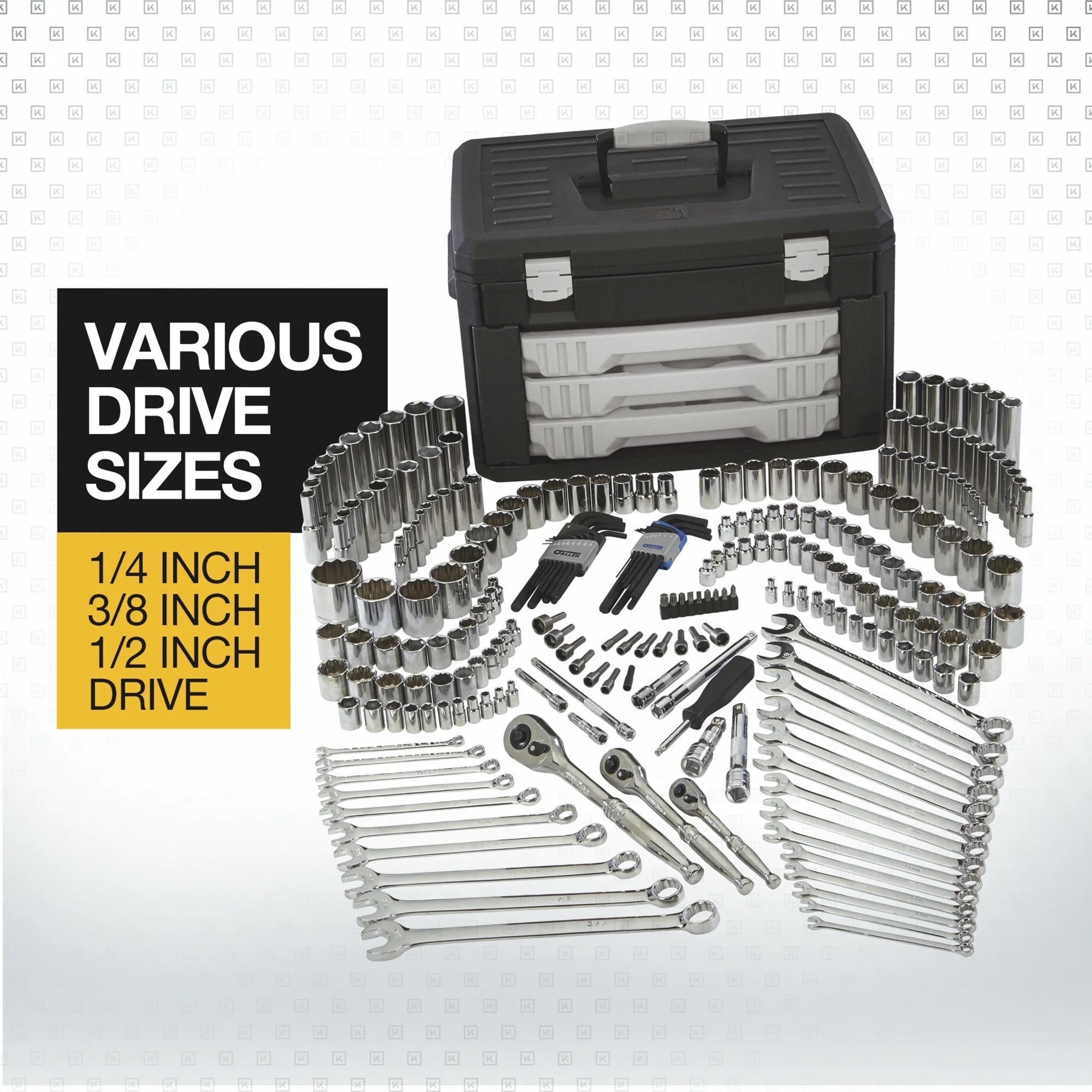 Klutch Mechanic's Tool Set, 245-Pc., 1/4in., 3/8in. & 1/2in. Drive - Image 2
