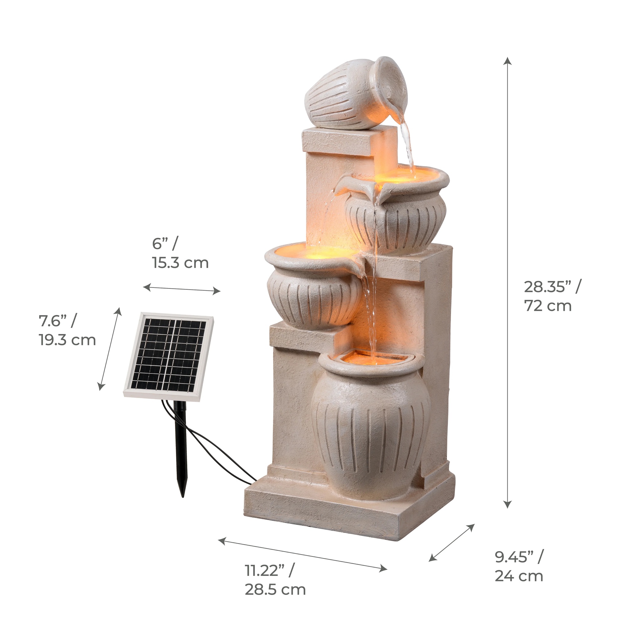 Teamson Home Outdoor Water Fountain with Lights-C 4-Tier Cascading Bowl Design with LED Light & Solar Pump, Solar-Powered Water Fountain Outdoor Garden, Yard, or Patio D-cor, Navy Blue - Image 19