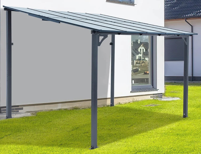 Pinypikaka 10'x12' Outdoor Hardtop Gazebo, Lean-to Pergola With Roof for Lawn Patio Deck Yard Party - Image 8