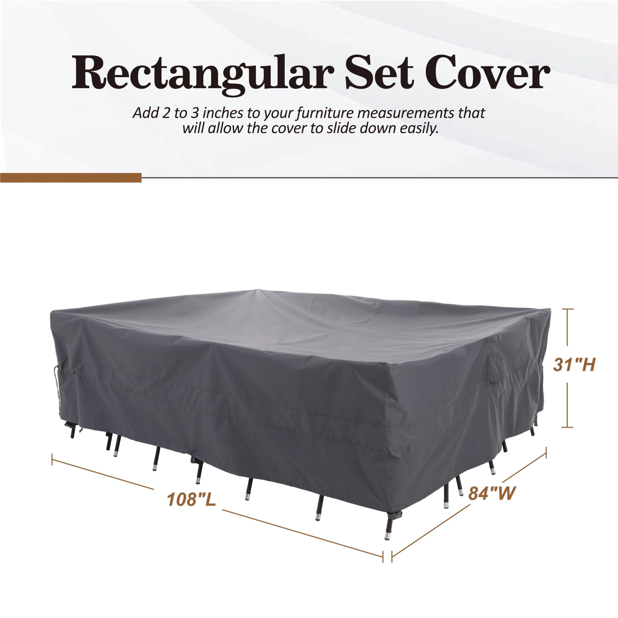 WJ-X3 Extra Large Waterproof Patio Outdoor Furniture Cover, 126" W x 84" D x 31" H, Gray - Image 11