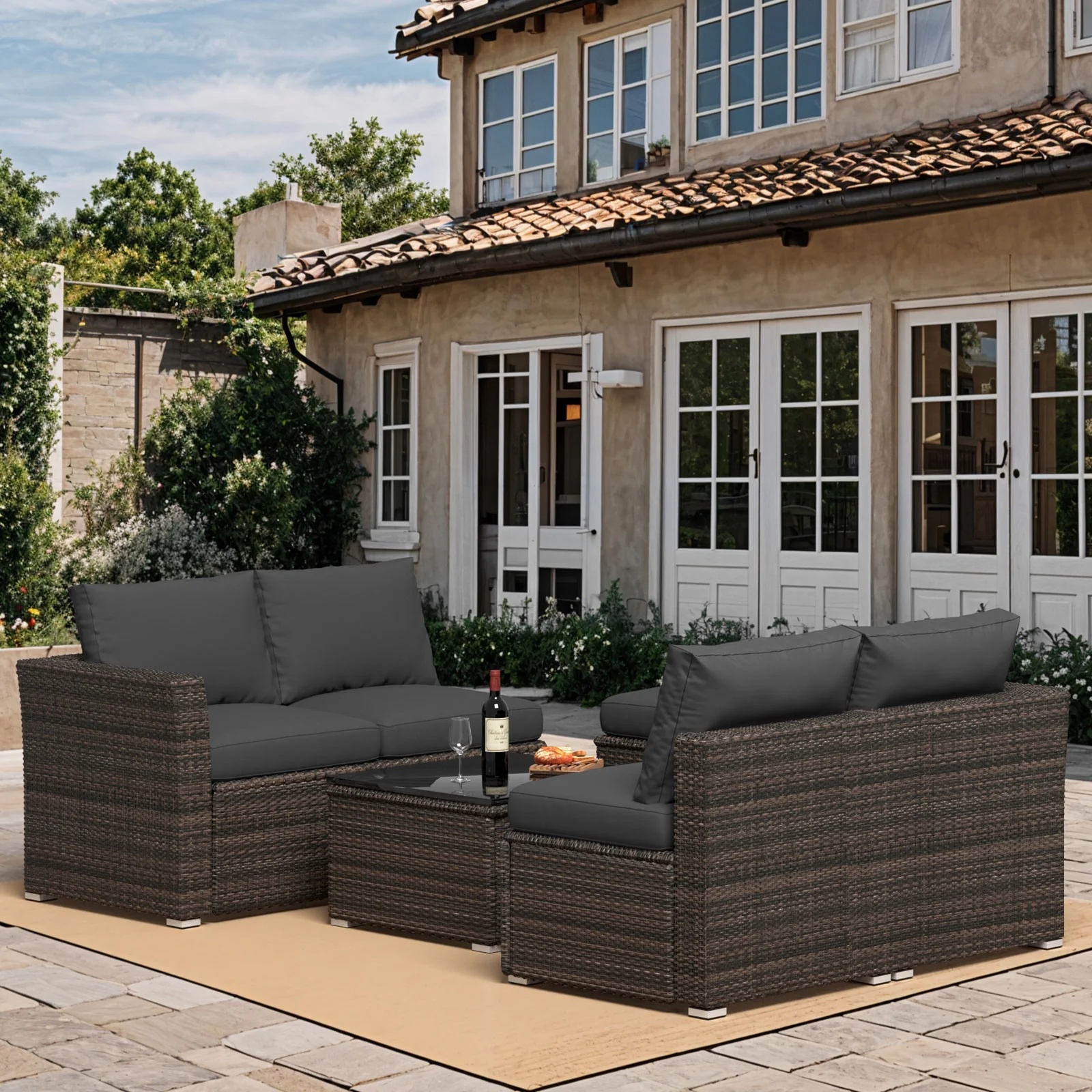 6 Pieces Wicker Patio Furniture Set Outdoor Conversation Set, All Weather PE Rattan Sectional Sofa Couch with Storage Table and Cushions, Beige - Image 20