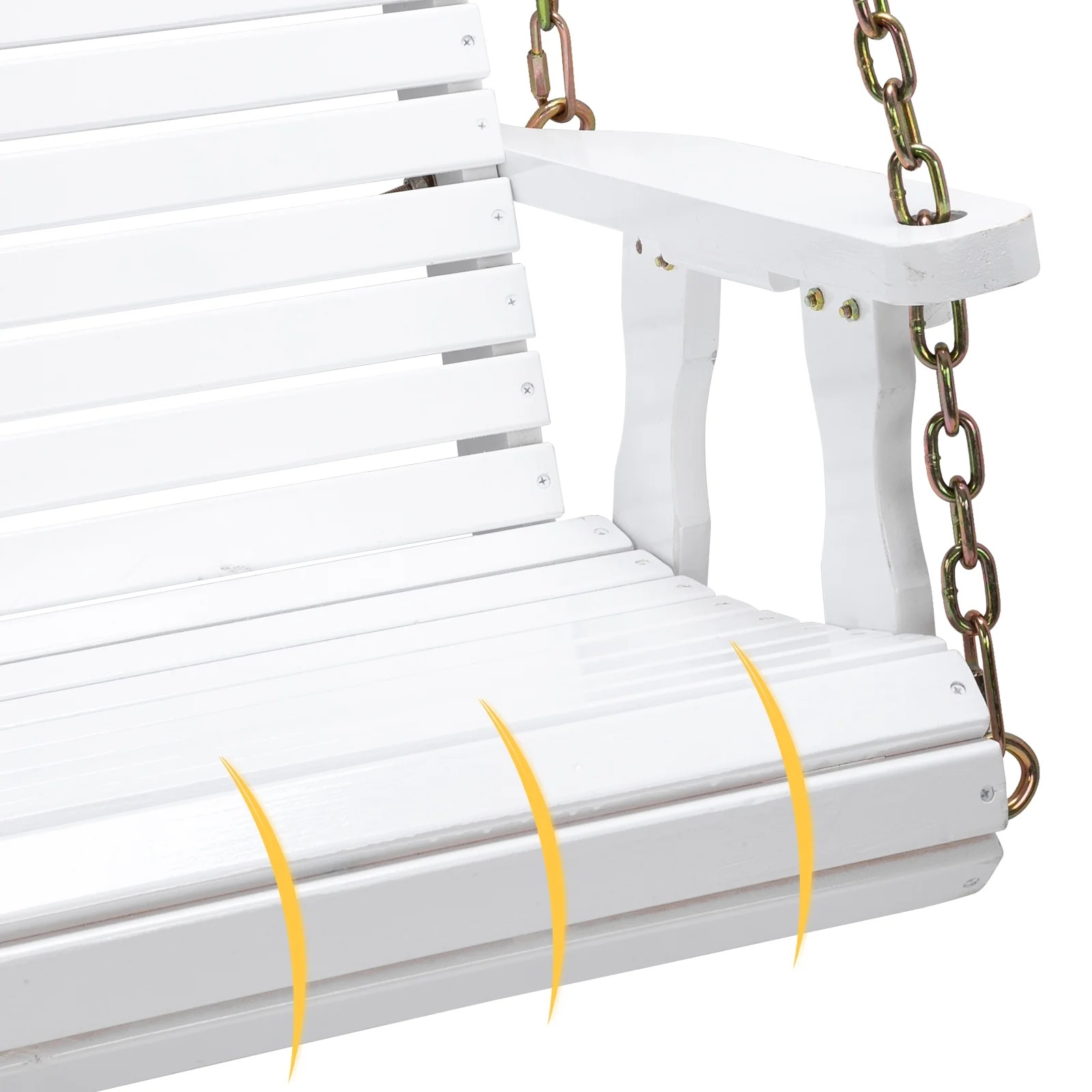 Ktaxon Patio Wooden Porch Swing for Courtyard & Garden, Heavy Duty 880 LBS Swing Chair Bench with Hanging Chains for Outdoors (White, 4 FT) - Image 9