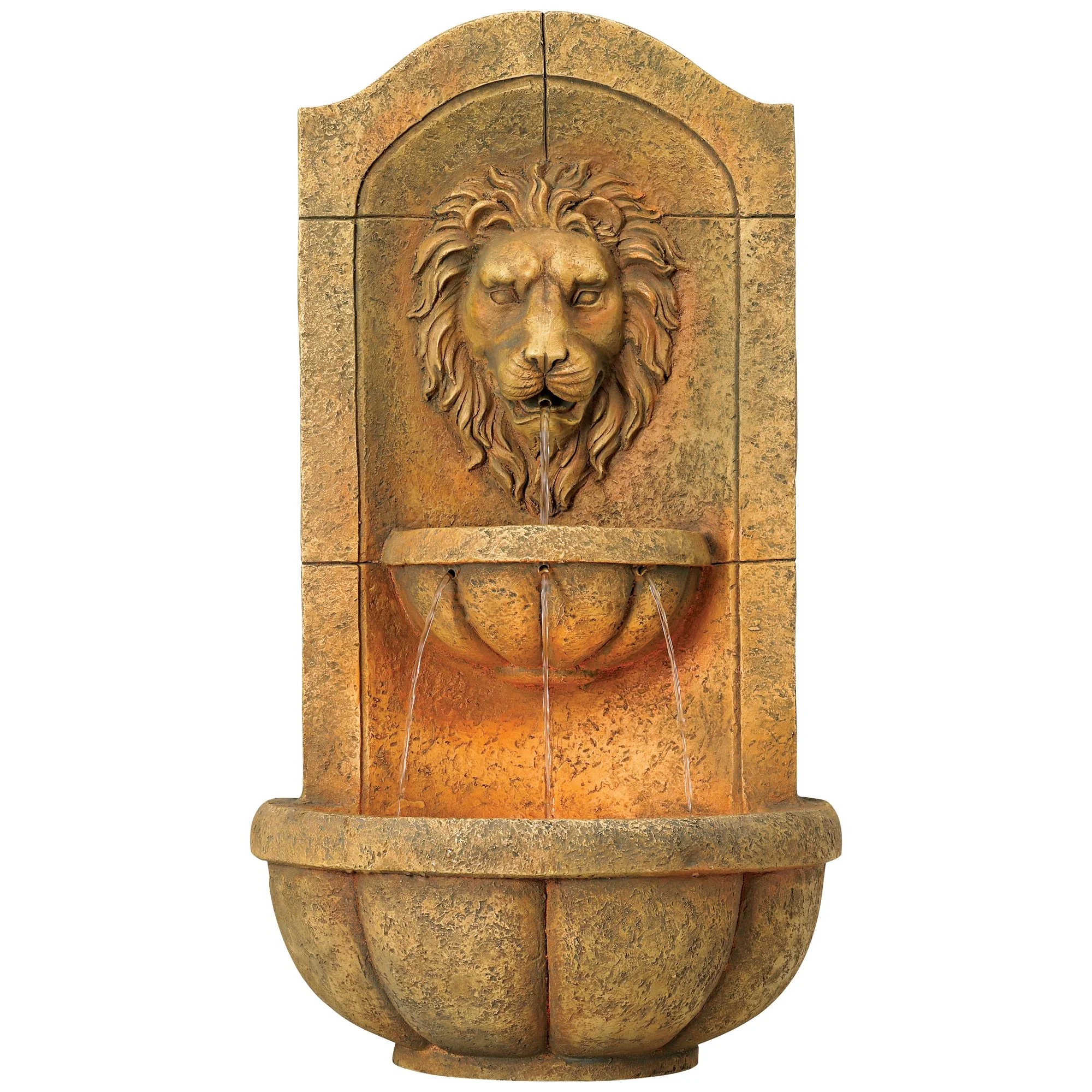 Royal Lion Head 29 1/2" High Large Italian Indoor Outdoor Decor Faux Stone Wall Fountain with Light LED Garden - Image 2