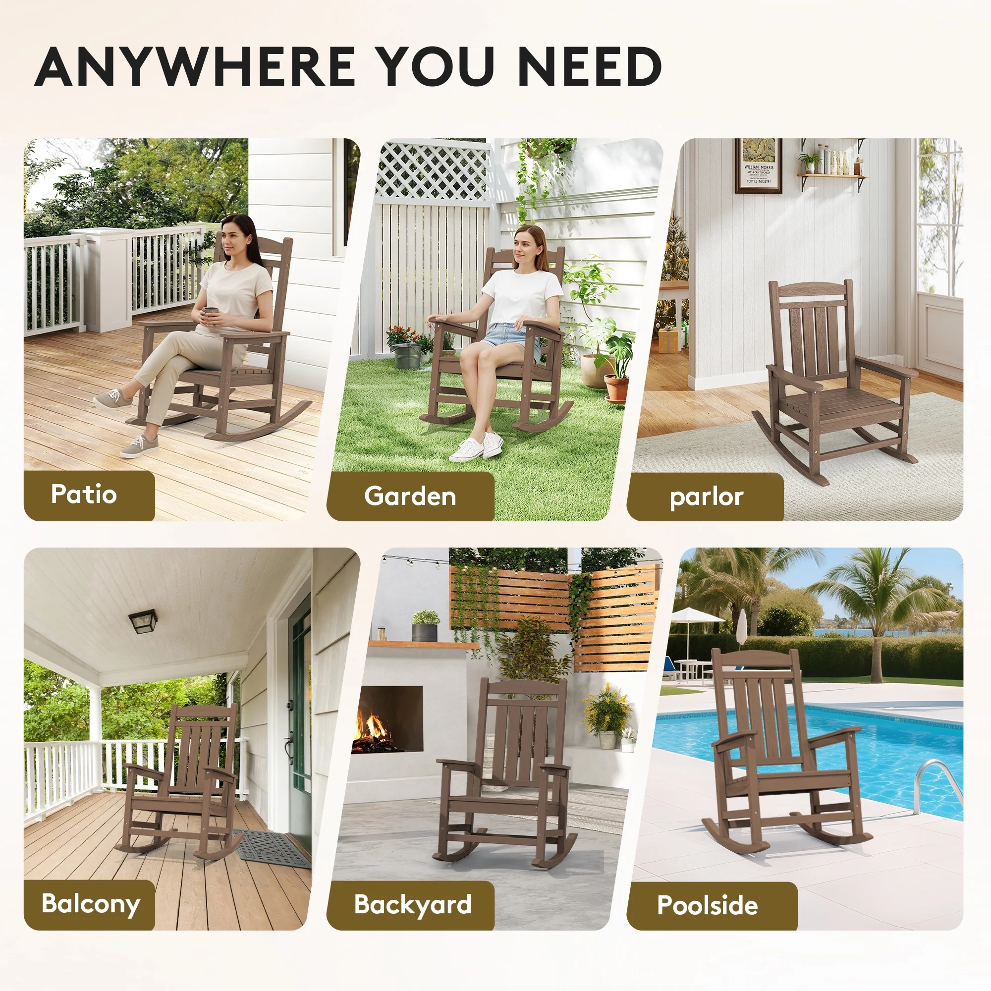 KINGYES HDPE Outdoor Rocking Chairs Set of 2,HDPE Patio Rocker for Porch,Black - Image 36