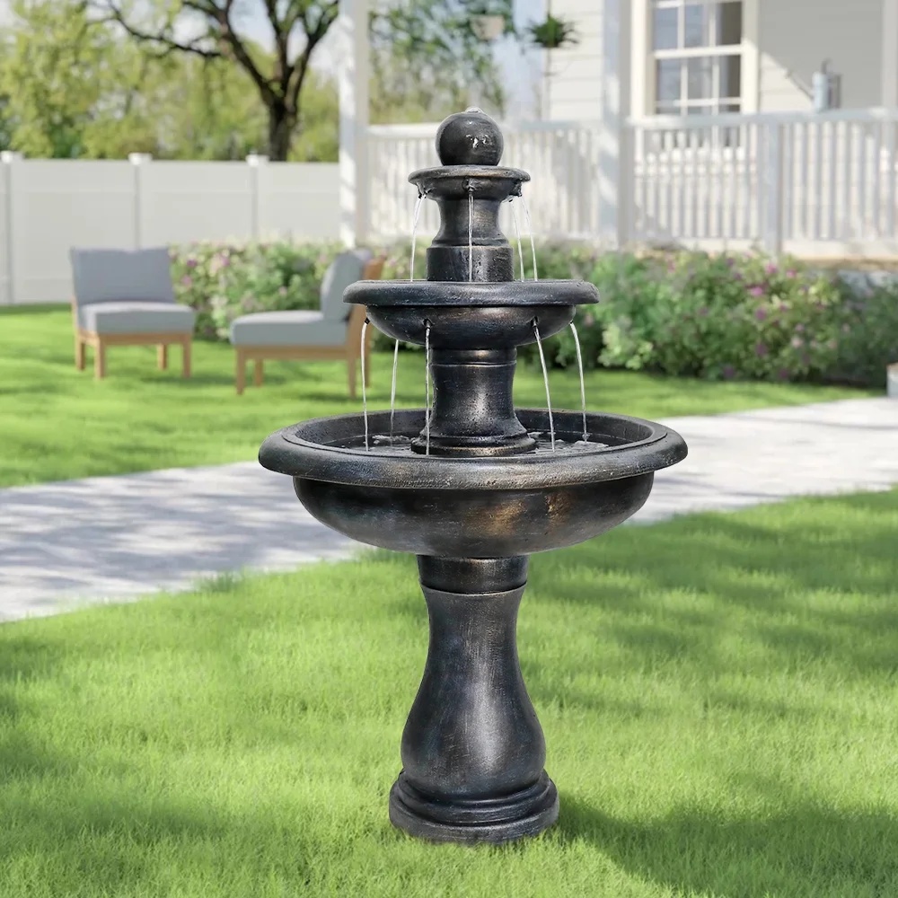 2 Tiered Floor Waterfall Fountain with Pump for Outdoor Patio Garden - Image 4