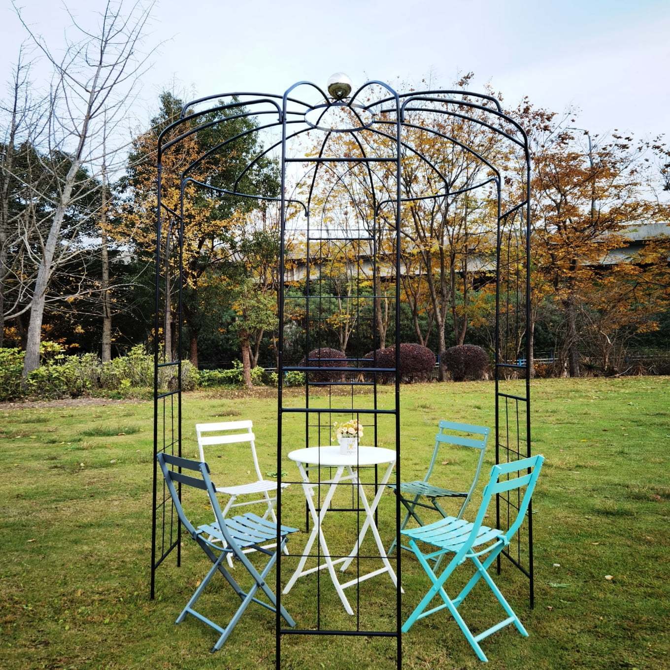 French Birdcage Gazebo with Metal Arch Trellis for Wedding Photography & Garden Decor, Sturdy Galvanized Steel, Black - Image 2