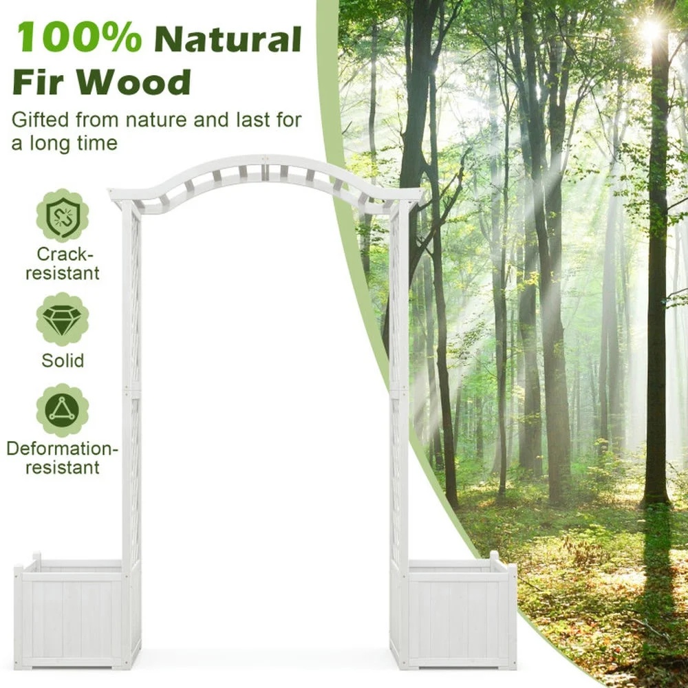Kadyn Outdoor Decor,Wooden Garden Arbor with Planter and Trellis for Climbing Plants Decorations-White - Image 4