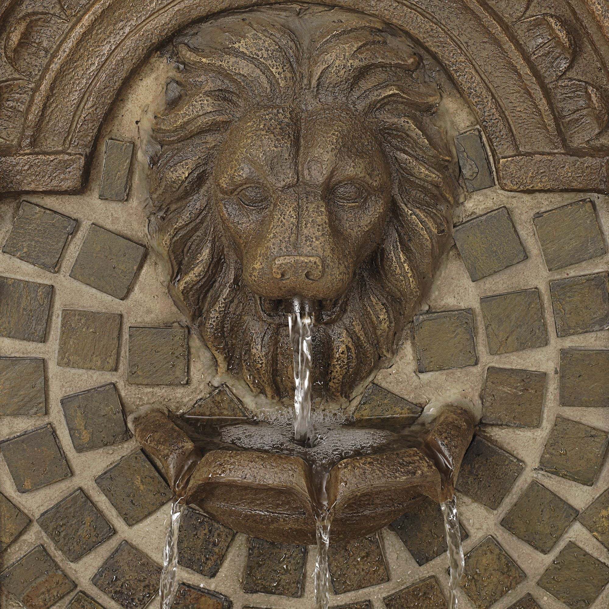 Royal Lions Head 51" High Large Italian Outdoor Decor Faux Stone Floor Fountain with Light Outside Garden Patio - Image 3