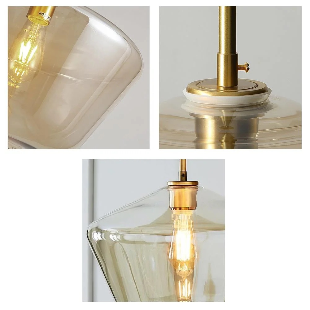 Pendant Lighting Glass Triple Hanging Pendant Light Fixture Glass,Vintage Hanging Ceiling Light Fixture, Fixture Glass Surrounded LED Lighting Fixture Kitchen, Island, Table Hallway Interior Lighting - Image 6