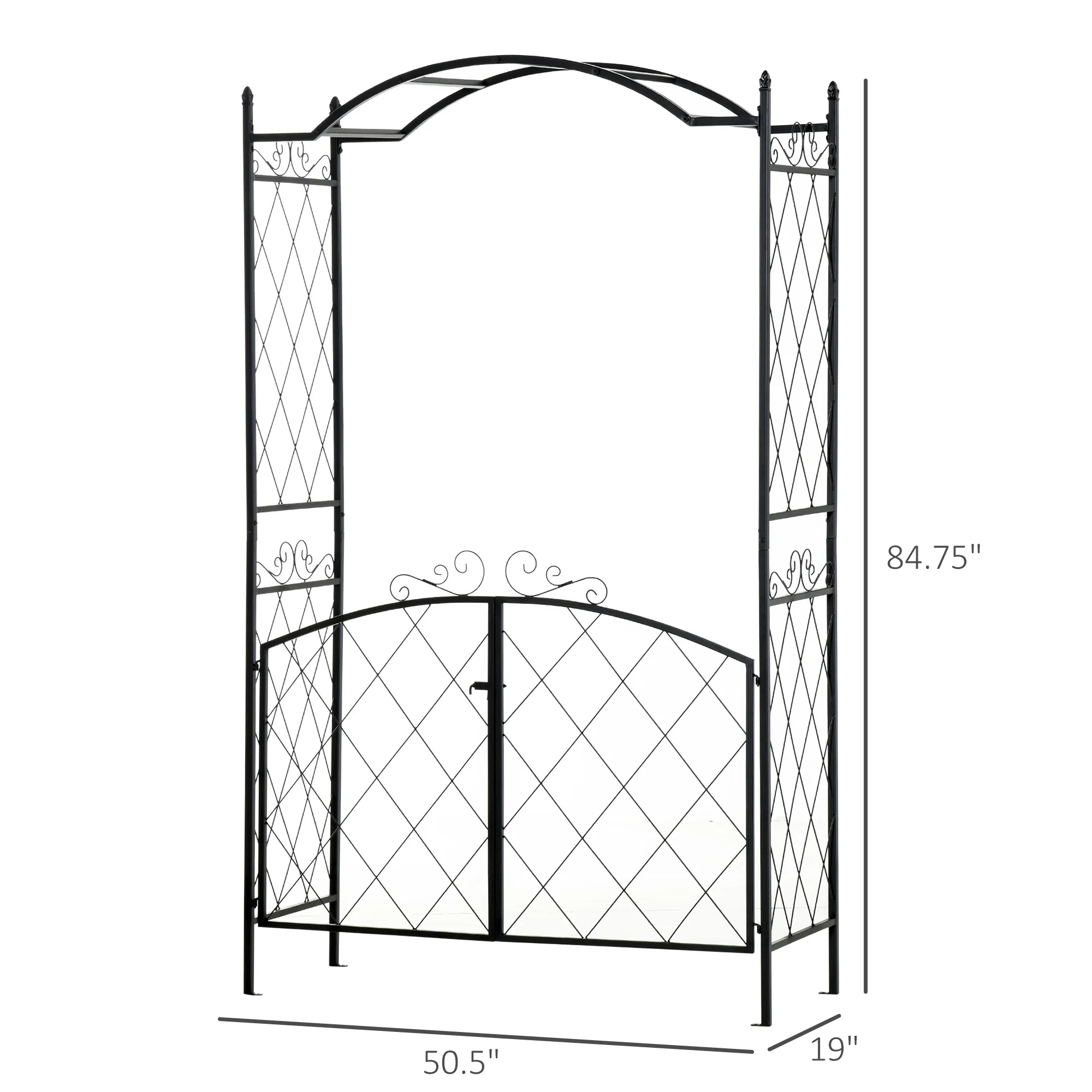 Outsunny 85" Garden Arch Arbor, Metal Arch Trellis with Gate, Garden Archway for Climbing Vines, Wedding Ceremony Decoration, Black - Image 7