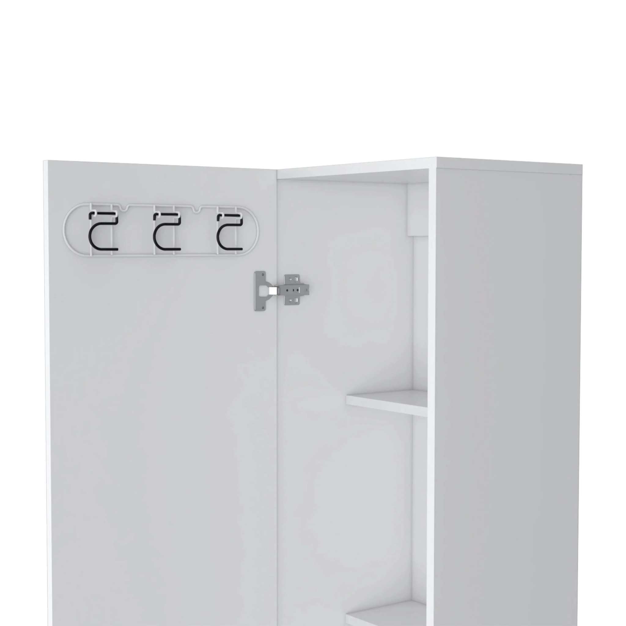 FM FURNITURE Clarno Tall Storage Cabinet, Single Door with Broom Hangers ,White - Image 2
