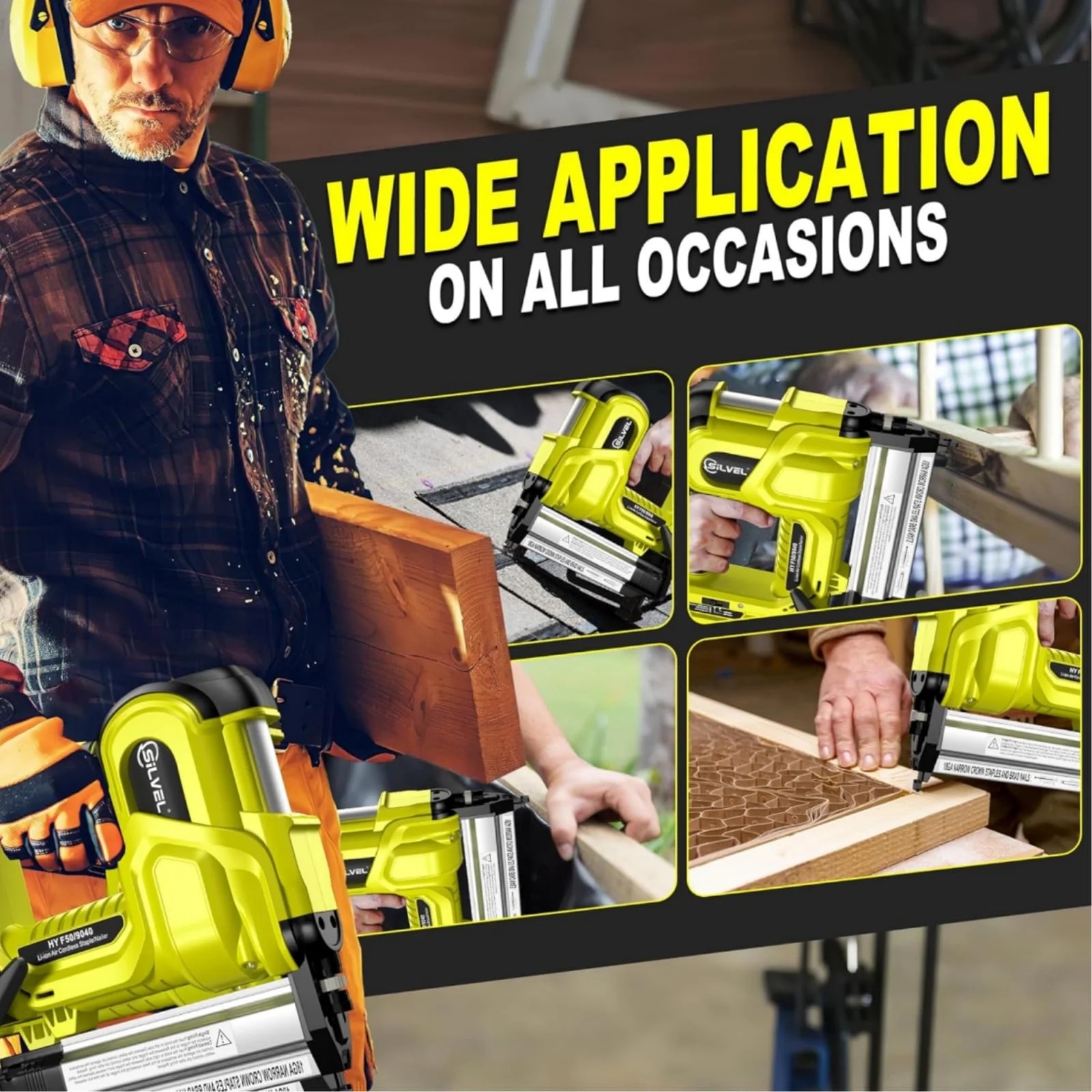 Rvchic 2-in-1 Cordless Electric Brad Nailer with 2 * 2.0Ah Battery for Upholstery,Carpentry and Woodworking,1000pcs Nails,18GA Staples Included,Yellow - Image 8