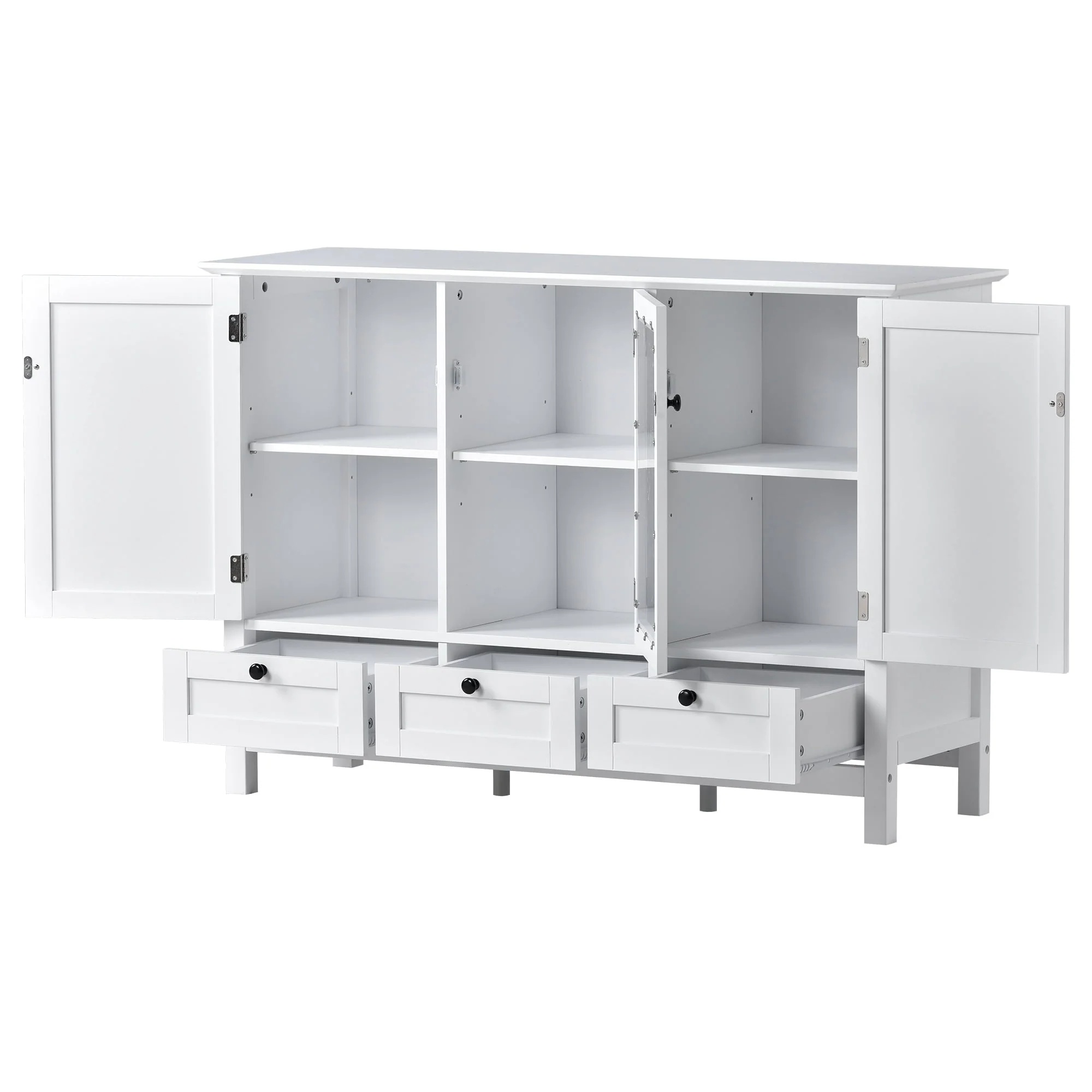 Modern Storage Cabinet, BUG HULL 44.9" Wide Solid Wood Sideboard Buffet Table, Console Table with 3 Doors and Drawers, White - Image 9