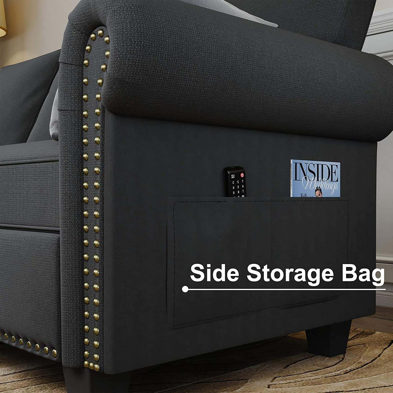 Nolany Reversible Sectional Couch L Shaped Sofa Set with Storage Tray Ottoman for Small Space and Living Room, Dark Grey - Image 6