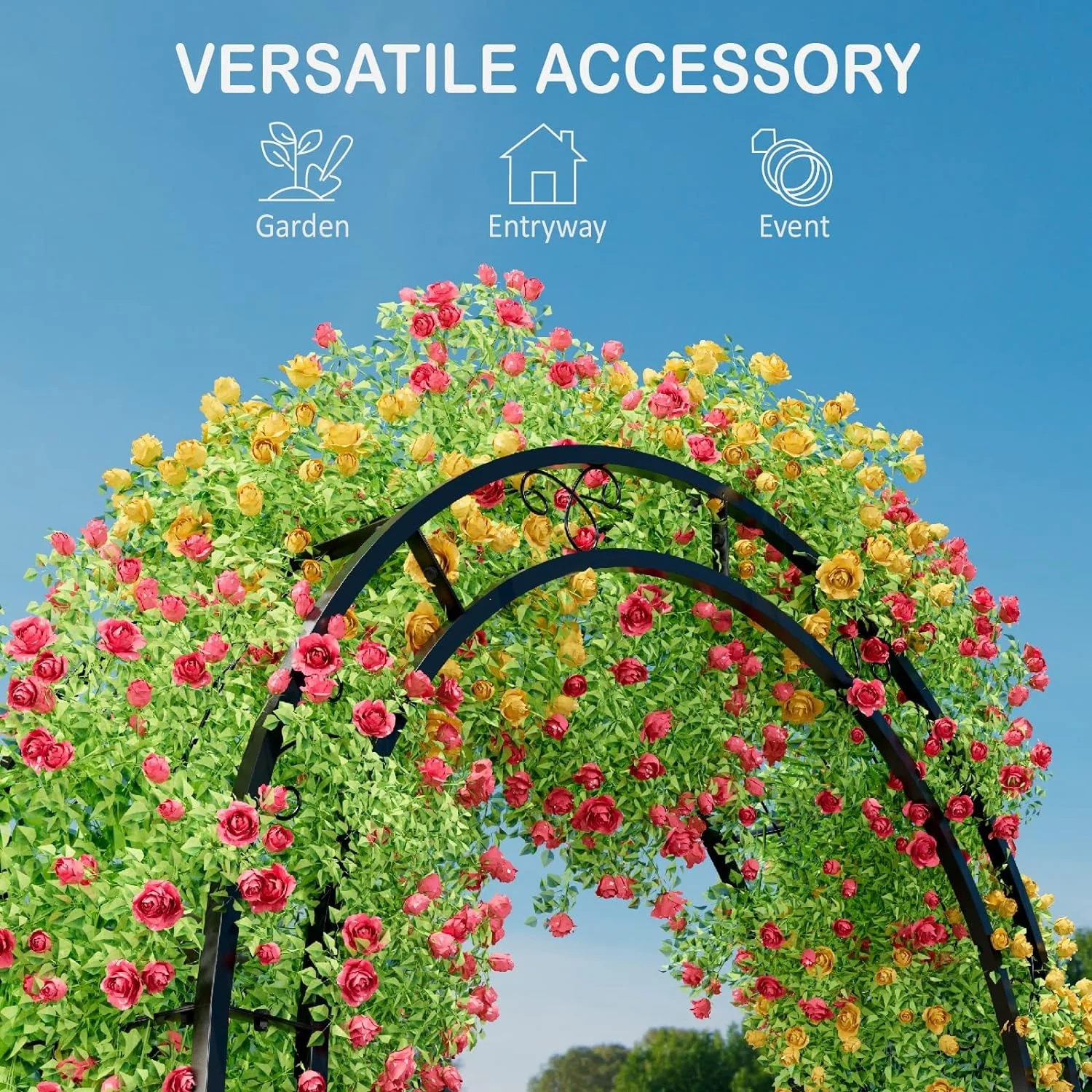 88 in Steel Garden Arch Arbor Trellis for Climbing Plants Outdoor,Yard,Garden,Climbing Plants 7 ft Decorative Wire Lattice,Outdoor Wedding Arch(Black) - Image 3