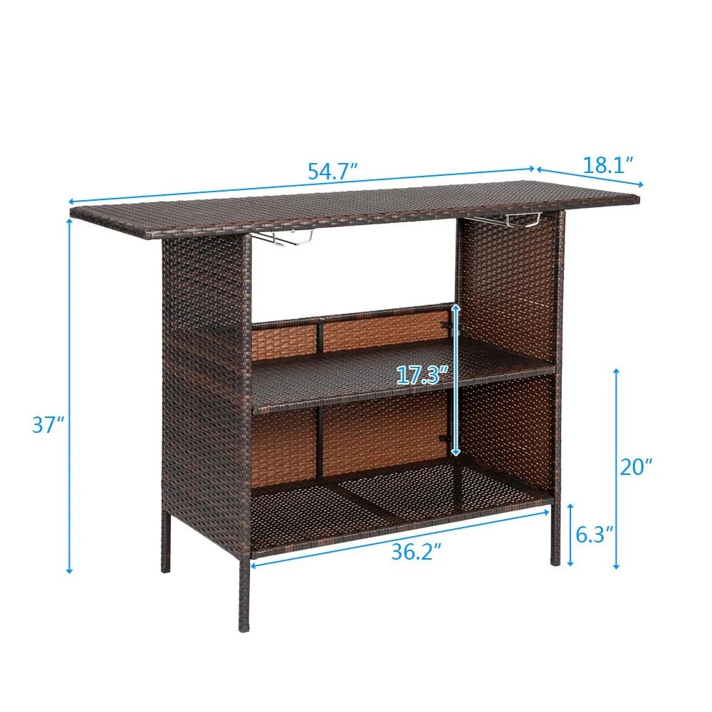 Zimtown Outdoor Wicker Bar Table with 2 Steel Shelves Brown, Patio Bar Table for Storage Function with 2 Tiers - Image 5