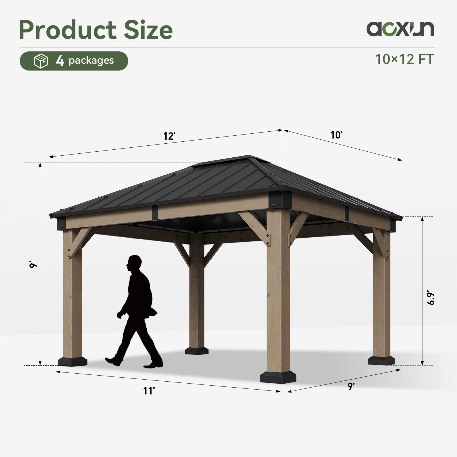 Aoxun 12' x 16' Outdoor Wood Gazebo, Hardtop Gazebo Permanent Wooden Pavilion with Galvanized Steel Double Roof, for Patio, Garden, Backyard, Cedar Wood - Image 24