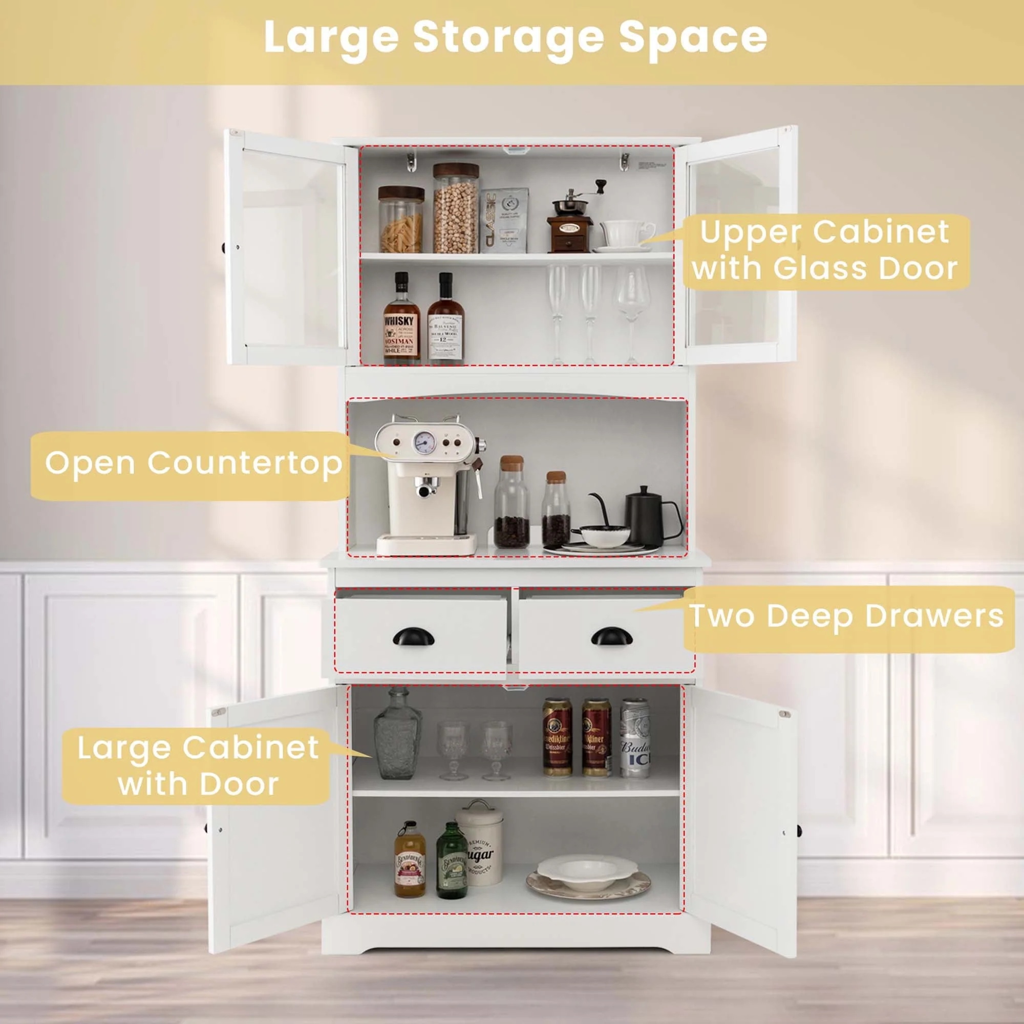 Costway 67'' Storage Cabinet Closet Kitchen Pantry Cupboard with Adjustable Shelves White - Image 7