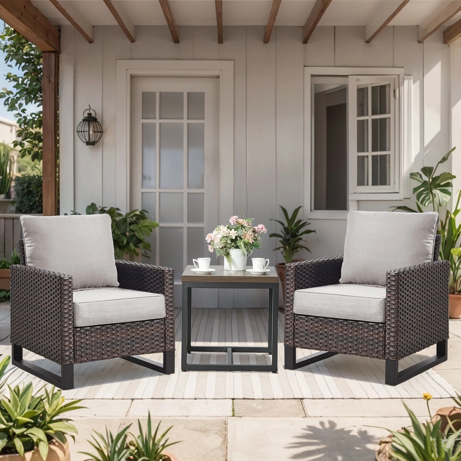 Terraloom 6 Inch Outdoor Cushions 24x24" - Water Resistant 2 Set Deep Seating Patio Chair Back&Seat Cushion for Wicker Rocking Swivel Chairs Loveseat Couch Sectional Sofa in Beige - Image 17