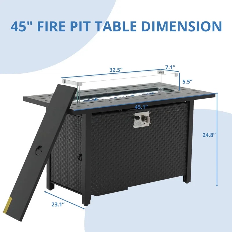 45 inch Propane Fire Pit Table,50000 BTU Gas Fire Pits Table with Lid & Lava Rock & Waterproof Cover, Outdoor Propane Firepit for Dining or Party, Outside, Patio, Garden, Yard - Image 4
