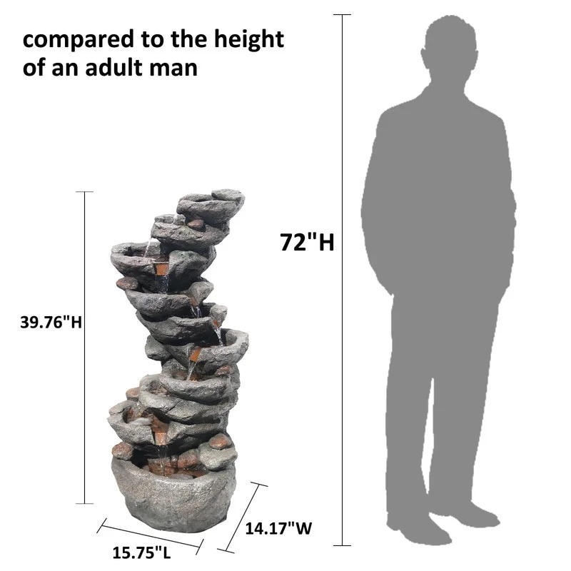 10-Tier Rock Waterfall Fountain -C 39.76" Cascading LED Feature for Garden & Patio - Image 4